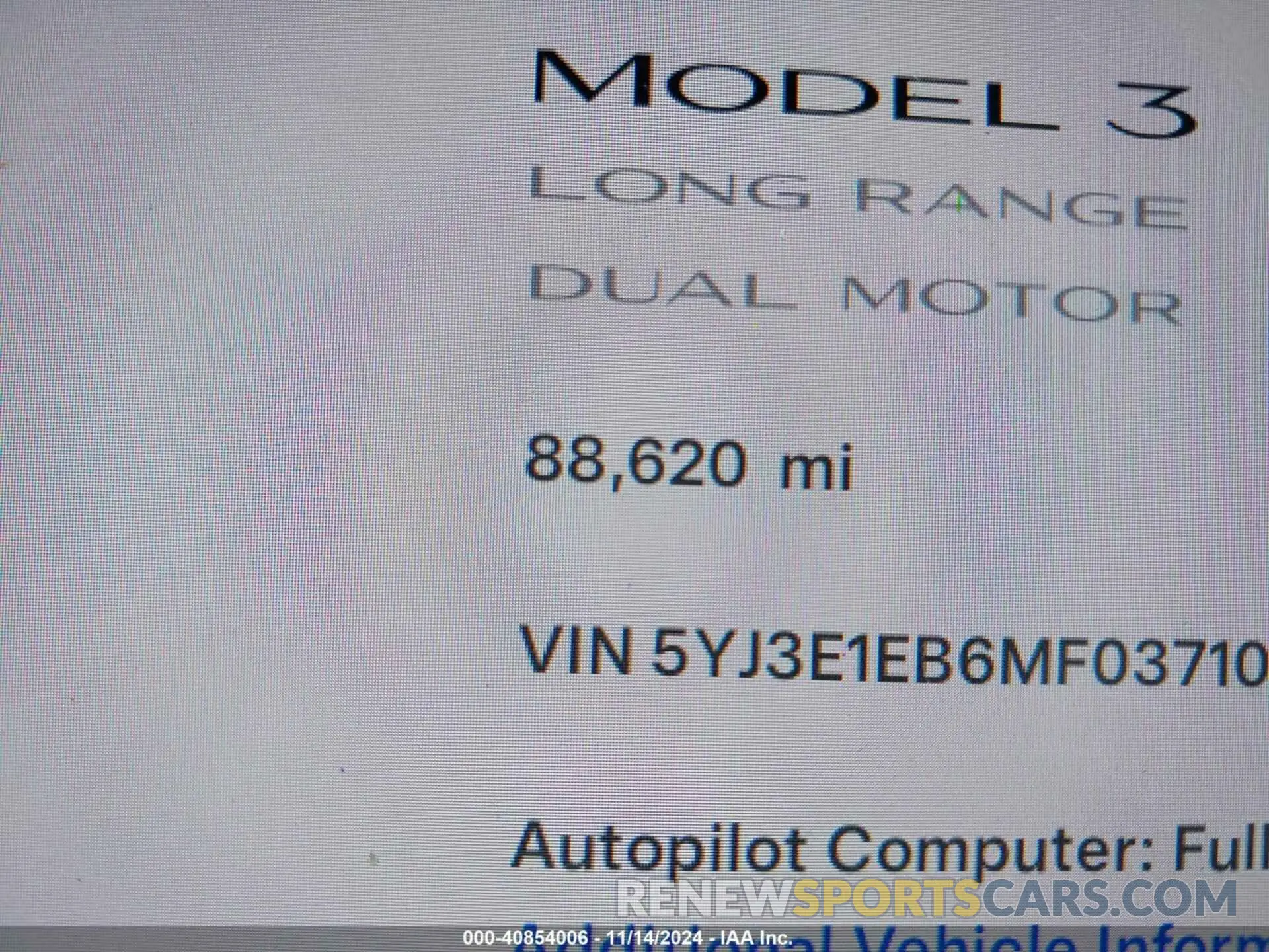 15 fotografías del automóvil dañado 5YJ3E1EB6MF037107 TESLA MODEL 3 2021