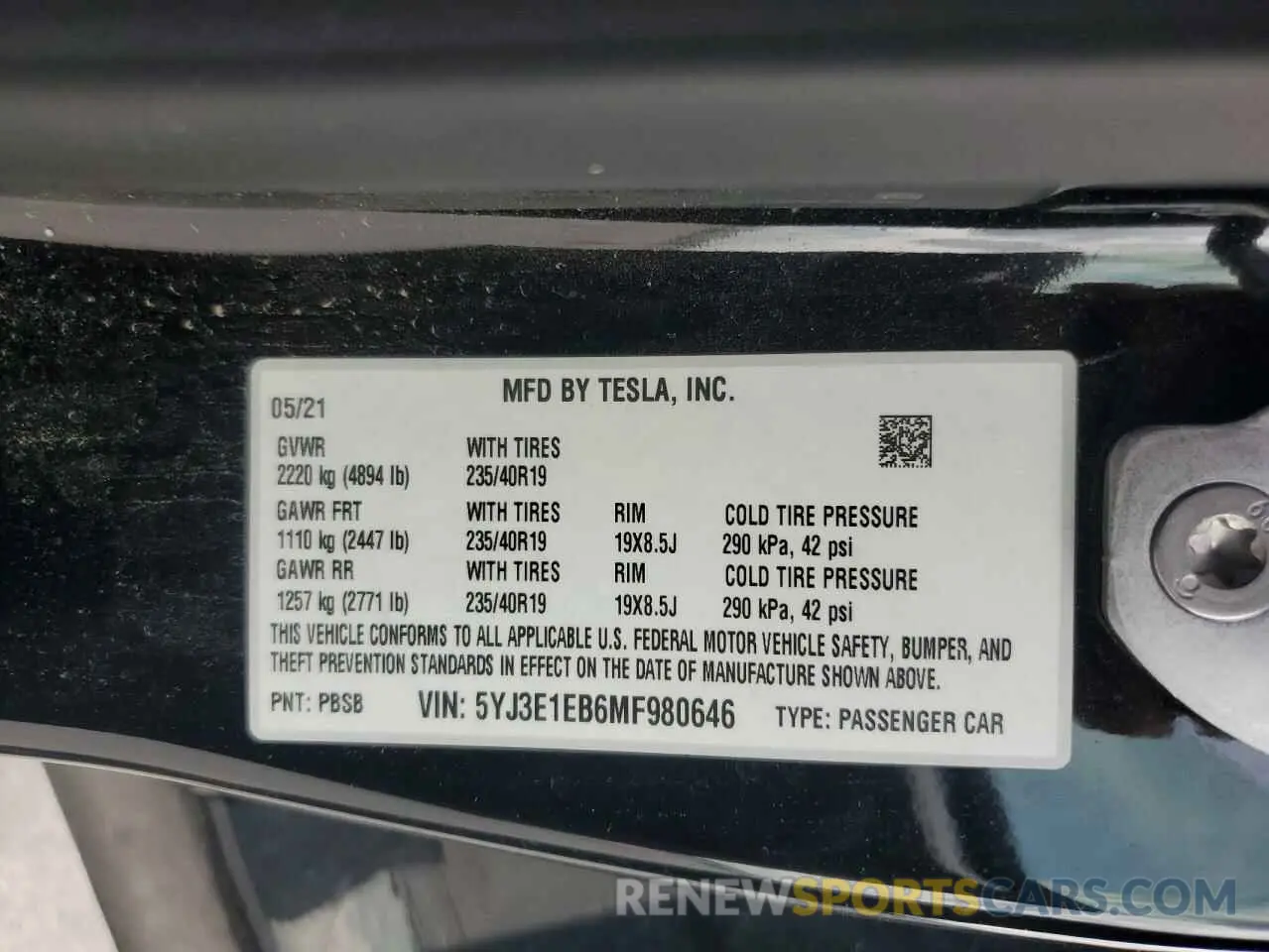 12 fotografías del automóvil dañado 5YJ3E1EB6MF980646 TESLA MODEL 3 2021
