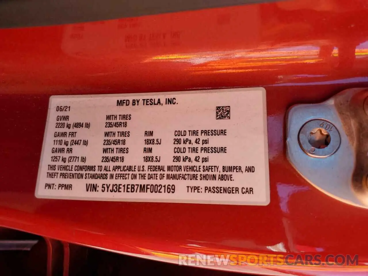 14 fotografías del automóvil dañado 5YJ3E1EB7MF002169 TESLA MODEL 3 2021