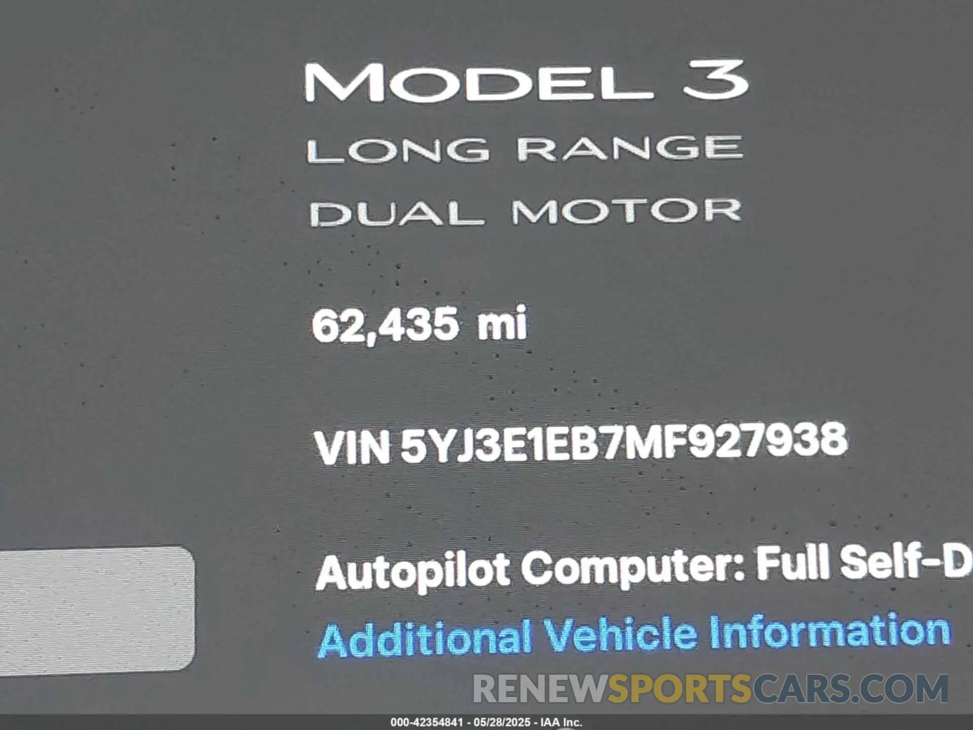 15 fotografías del automóvil dañado 5YJ3E1EB7MF927938 TESLA MODEL 3 2021