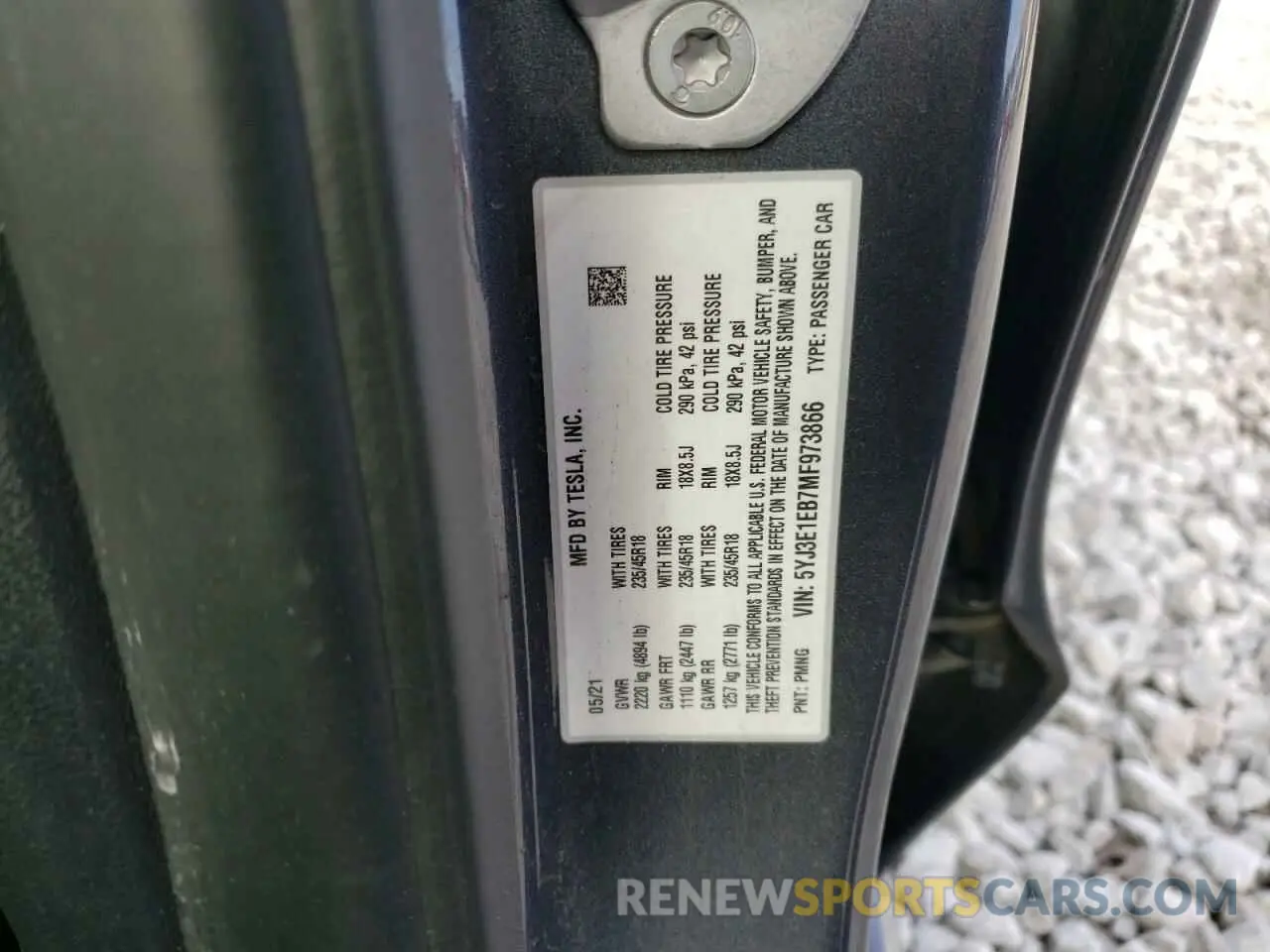 13 fotografías del automóvil dañado 5YJ3E1EB7MF973866 TESLA MODEL 3 2021
