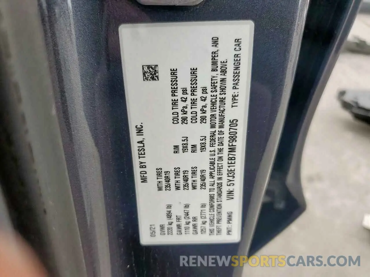 13 fotografías del automóvil dañado 5YJ3E1EB7MF980705 TESLA MODEL 3 2021