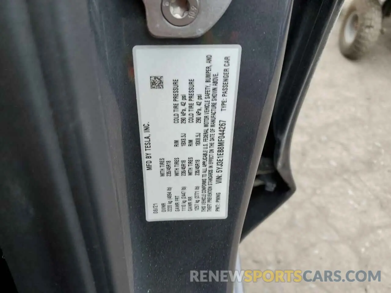 13 fotografías del automóvil dañado 5YJ3E1EB8MF044267 TESLA MODEL 3 2021