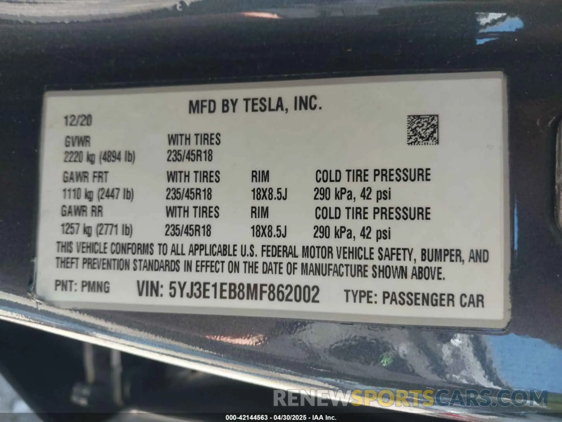 9 fotografías del automóvil dañado 5YJ3E1EB8MF862002 TESLA MODEL 3 2021