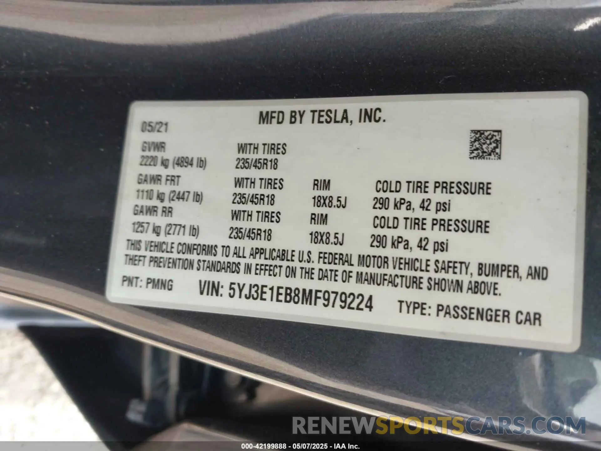 9 fotografías del automóvil dañado 5YJ3E1EB8MF979224 TESLA MODEL 3 2021