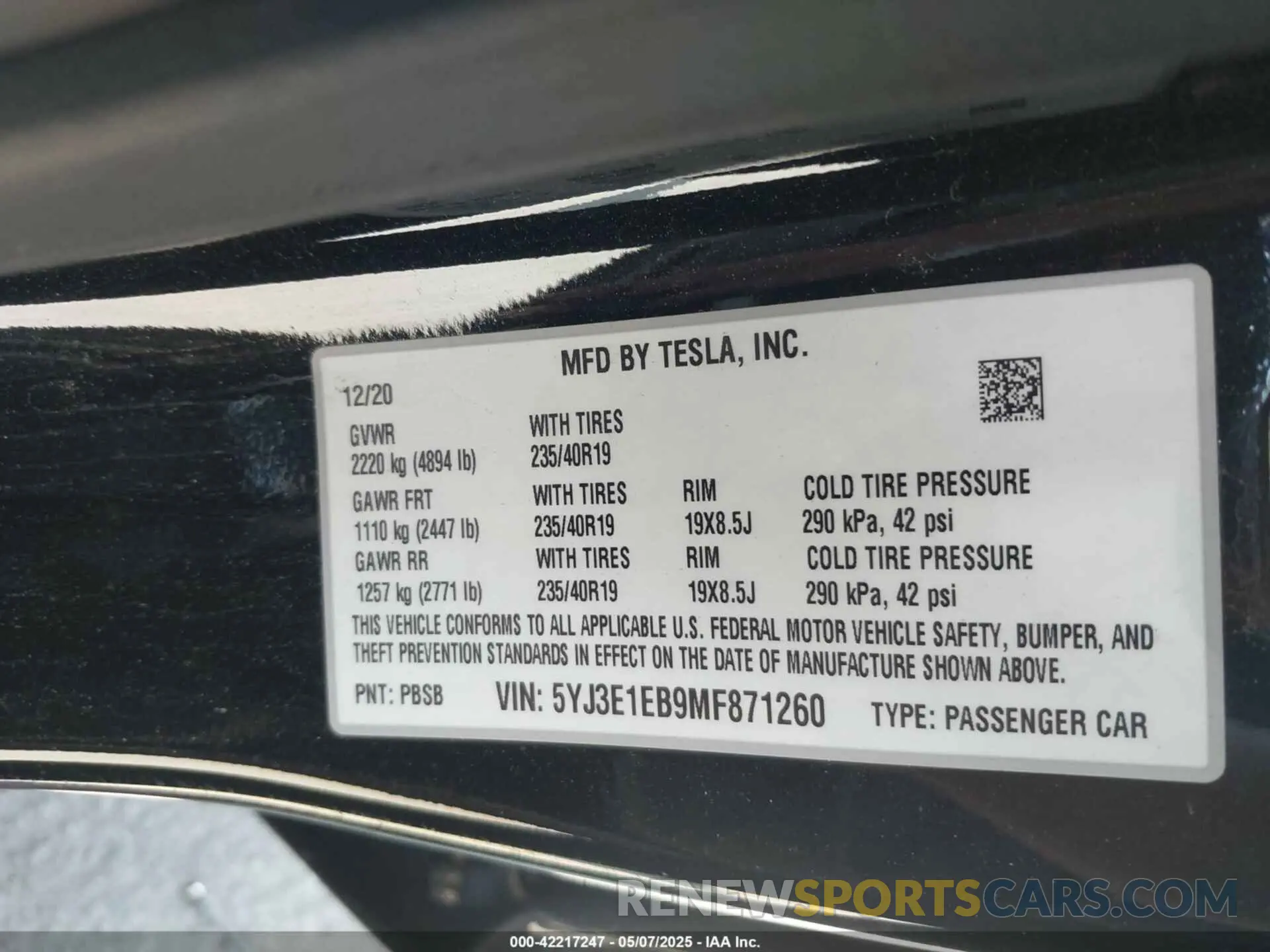 9 fotografías del automóvil dañado 5YJ3E1EB9MF871260 TESLA MODEL 3 2021