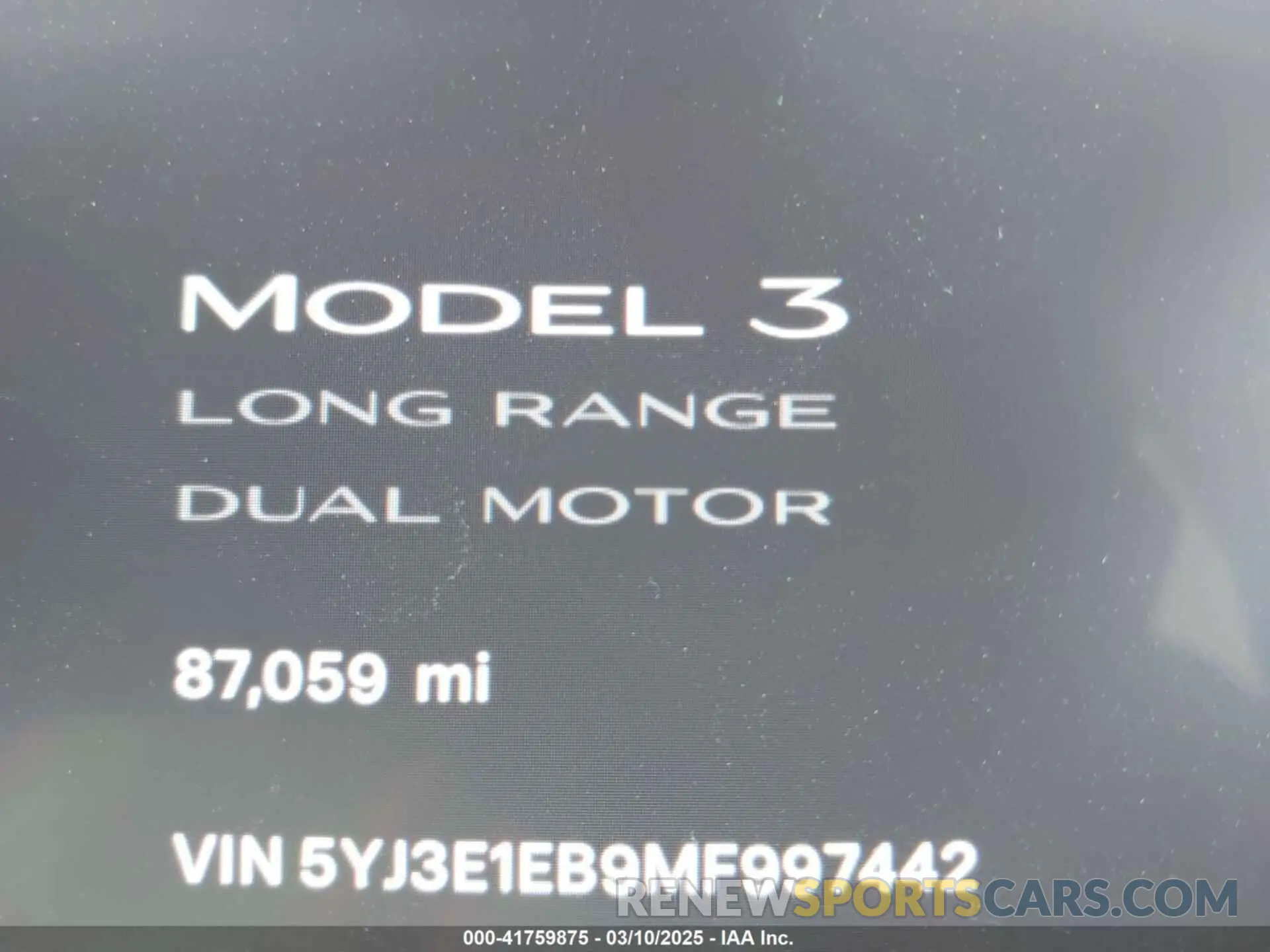 7 fotografías del automóvil dañado 5YJ3E1EB9MF997442 TESLA MODEL 3 2021