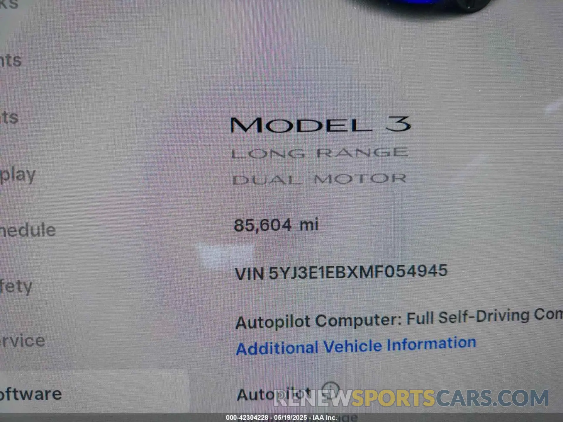 7 fotografías del automóvil dañado 5YJ3E1EBXMF054945 TESLA MODEL 3 2021