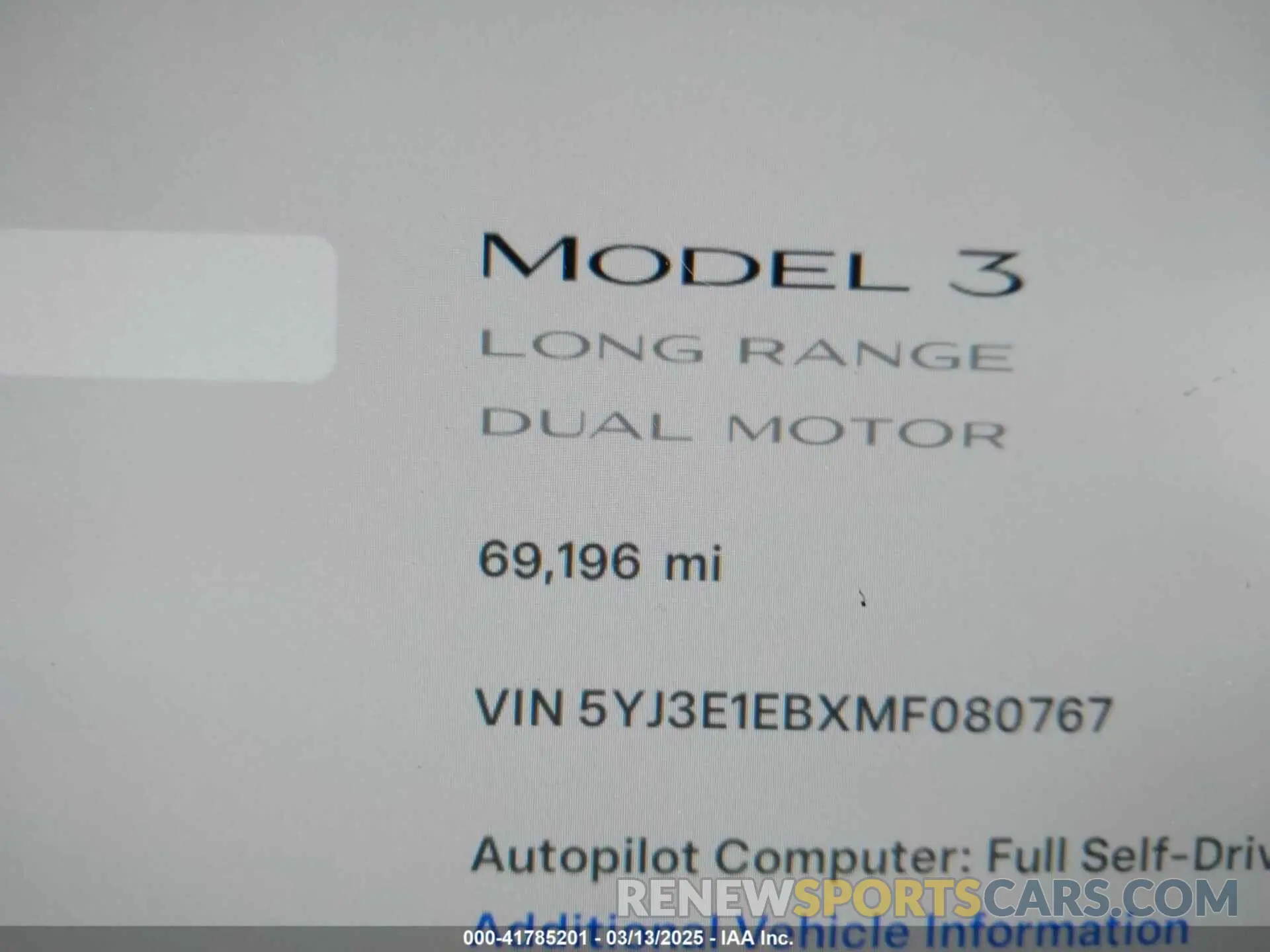 14 fotografías del automóvil dañado 5YJ3E1EBXMF080767 TESLA MODEL 3 2021