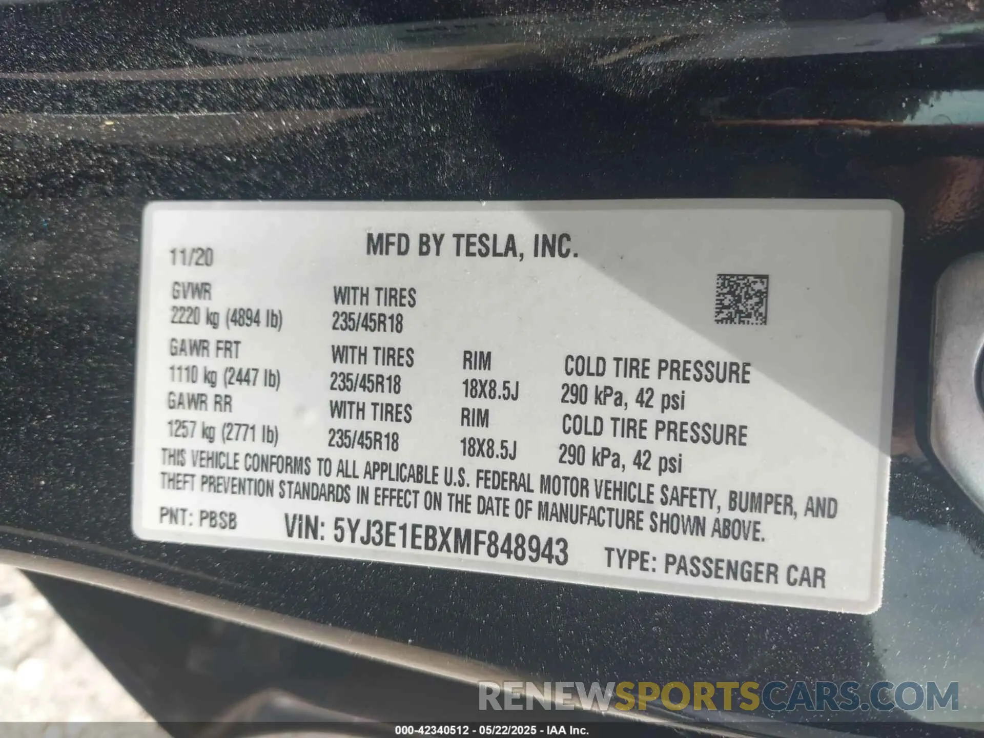 9 fotografías del automóvil dañado 5YJ3E1EBXMF848943 TESLA MODEL 3 2021
