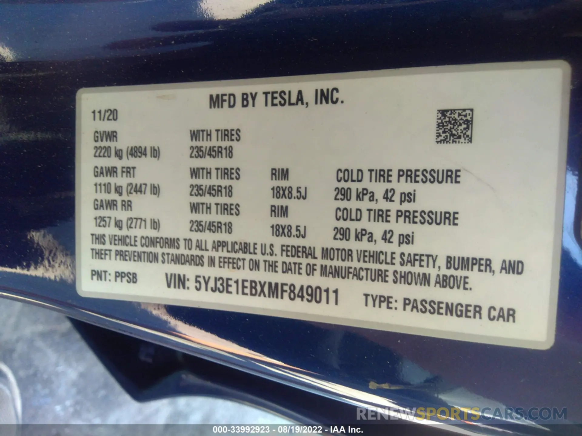 9 fotografías del automóvil dañado 5YJ3E1EBXMF849011 TESLA MODEL 3 2021