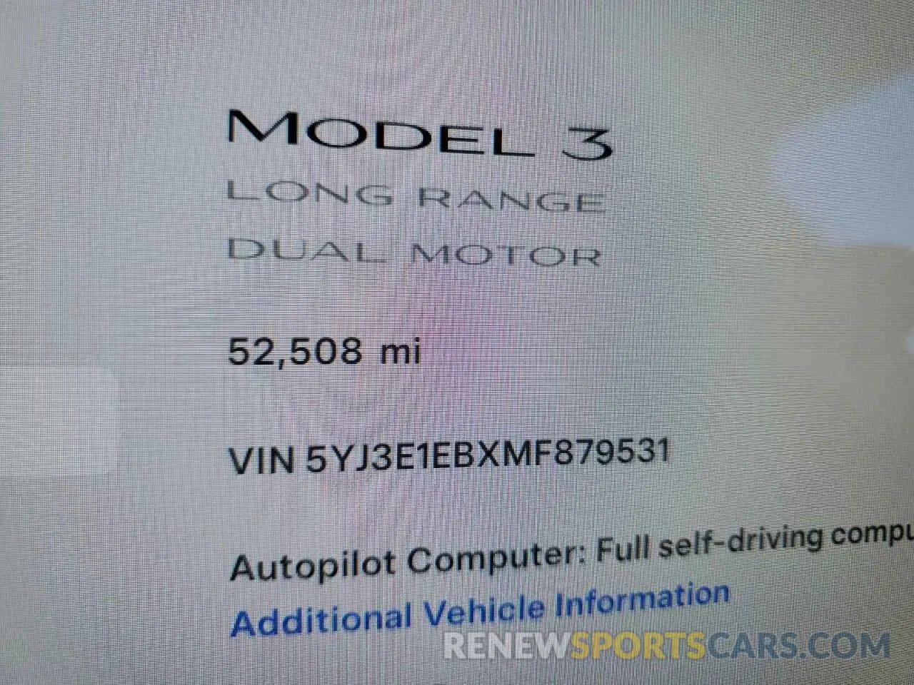 9 fotografías del automóvil dañado 5YJ3E1EBXMF879531 TESLA MODEL 3 2021