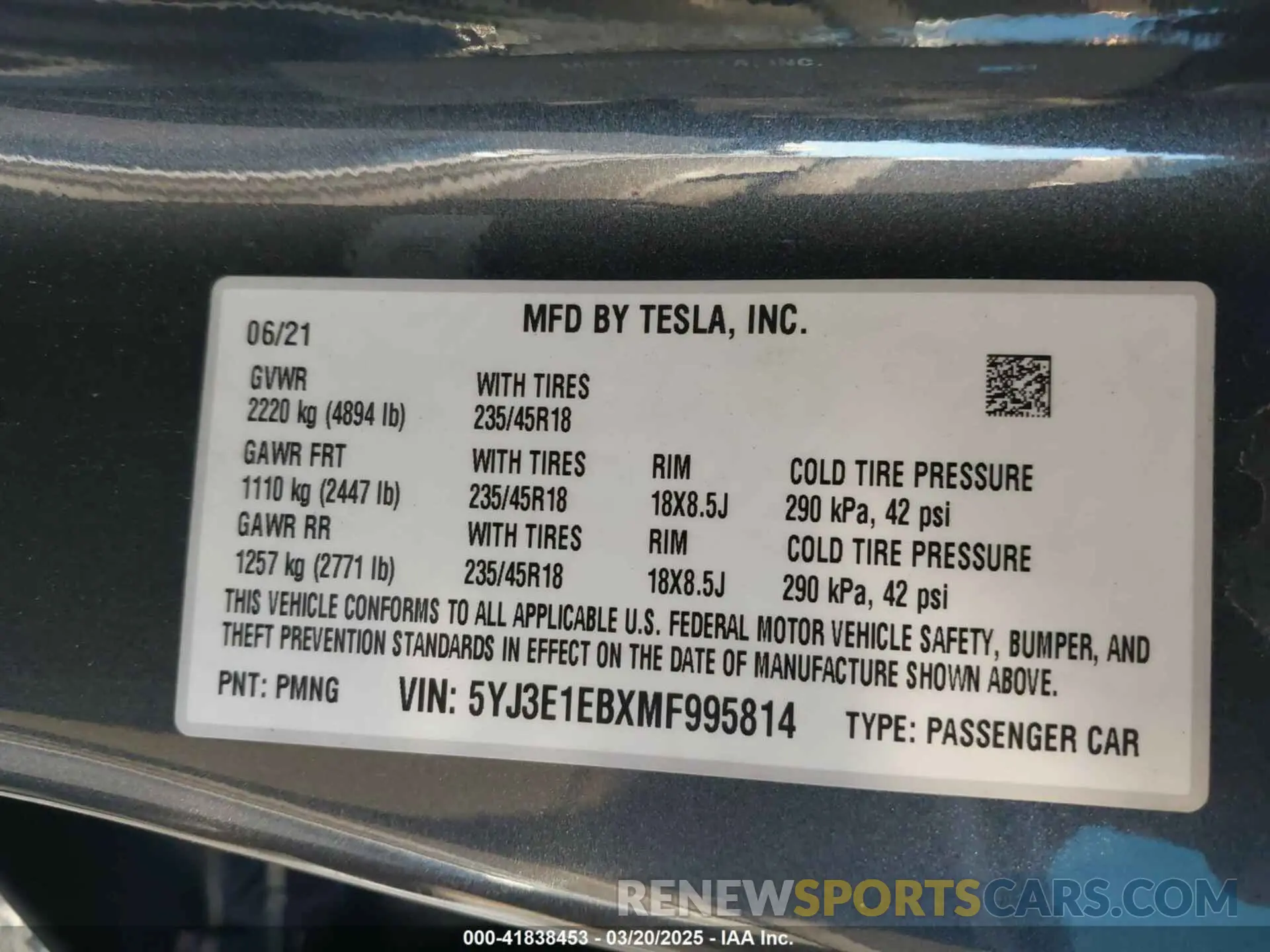 9 fotografías del automóvil dañado 5YJ3E1EBXMF995814 TESLA MODEL 3 2021