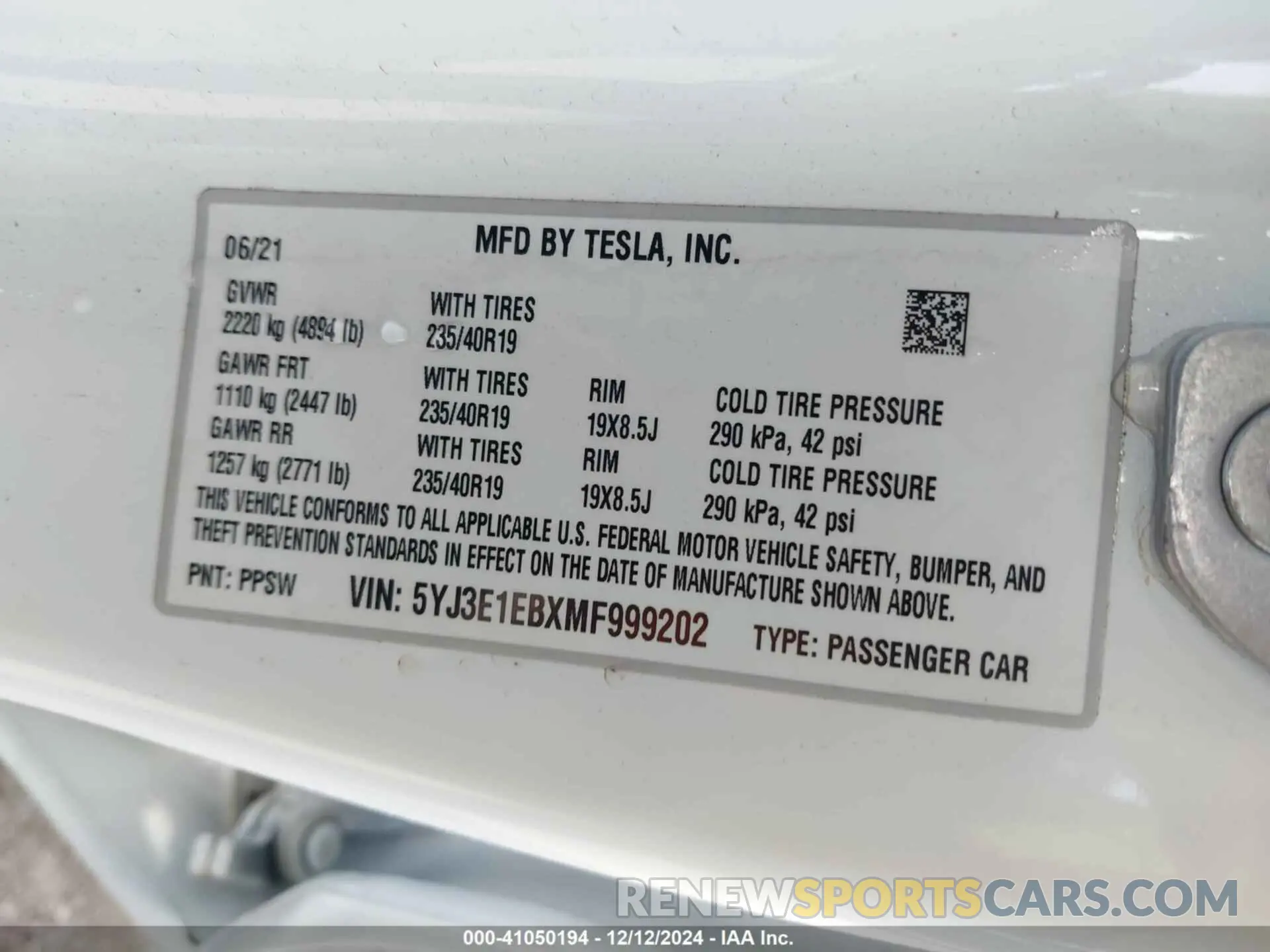 9 fotografías del automóvil dañado 5YJ3E1EBXMF999202 TESLA MODEL 3 2021