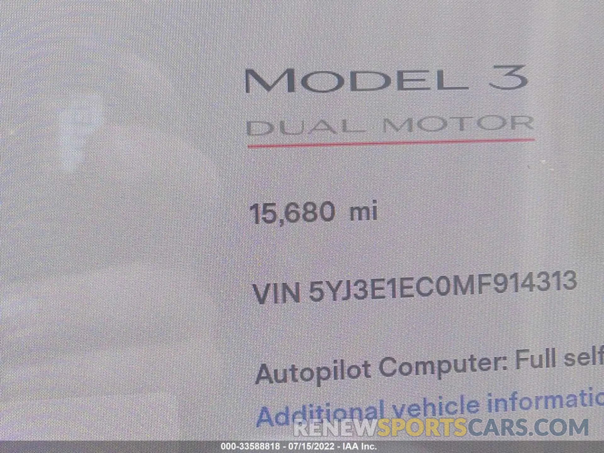 7 fotografías del automóvil dañado 5YJ3E1EC0MF914313 TESLA MODEL 3 2021