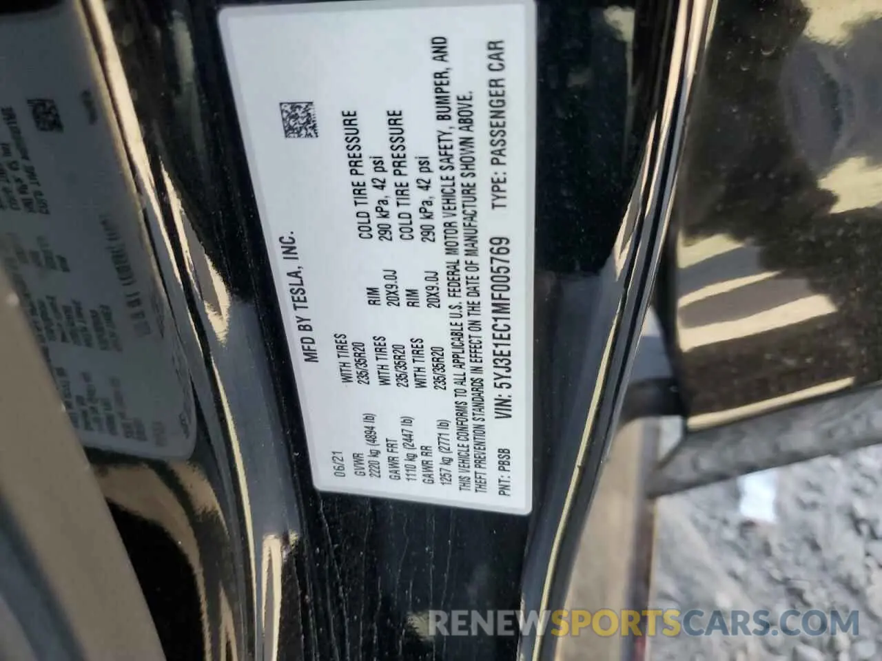 13 fotografías del automóvil dañado 5YJ3E1EC1MF005769 TESLA MODEL 3 2021