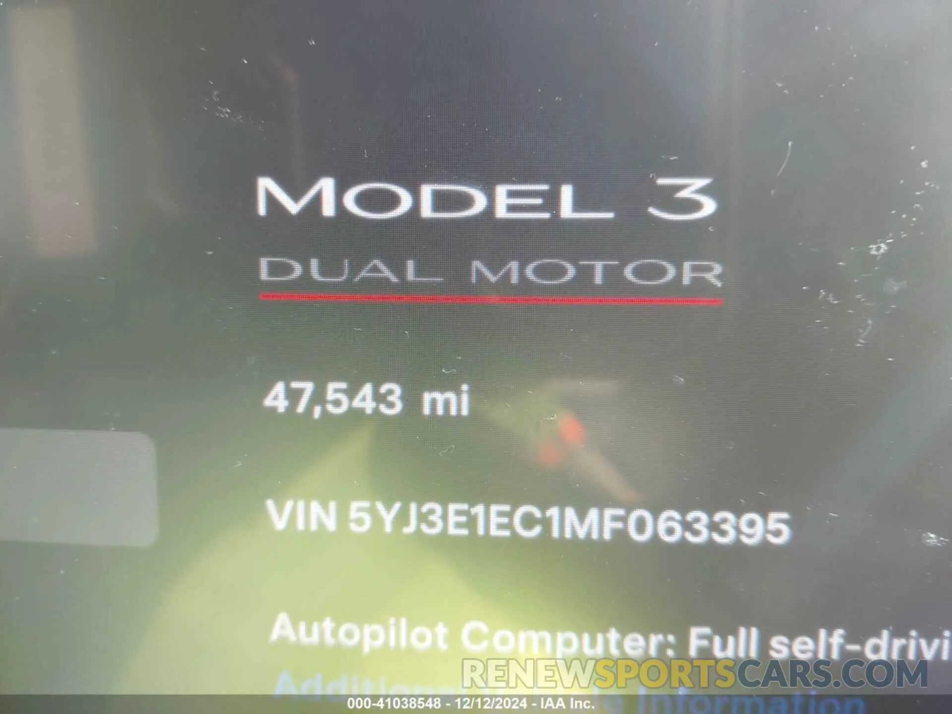 14 fotografías del automóvil dañado 5YJ3E1EC1MF063395 TESLA MODEL 3 2021