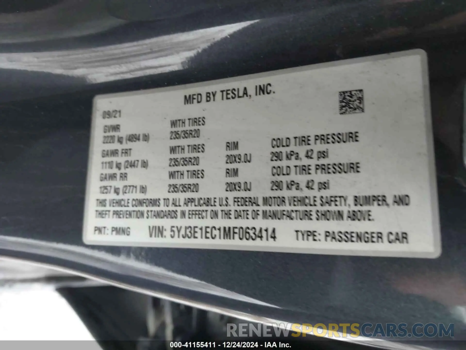 9 fotografías del automóvil dañado 5YJ3E1EC1MF063414 TESLA MODEL 3 2021