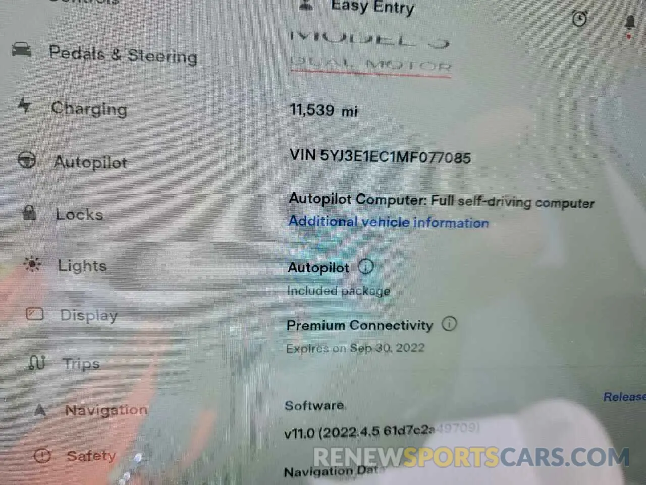 8 fotografías del automóvil dañado 5YJ3E1EC1MF077085 TESLA MODEL 3 2021