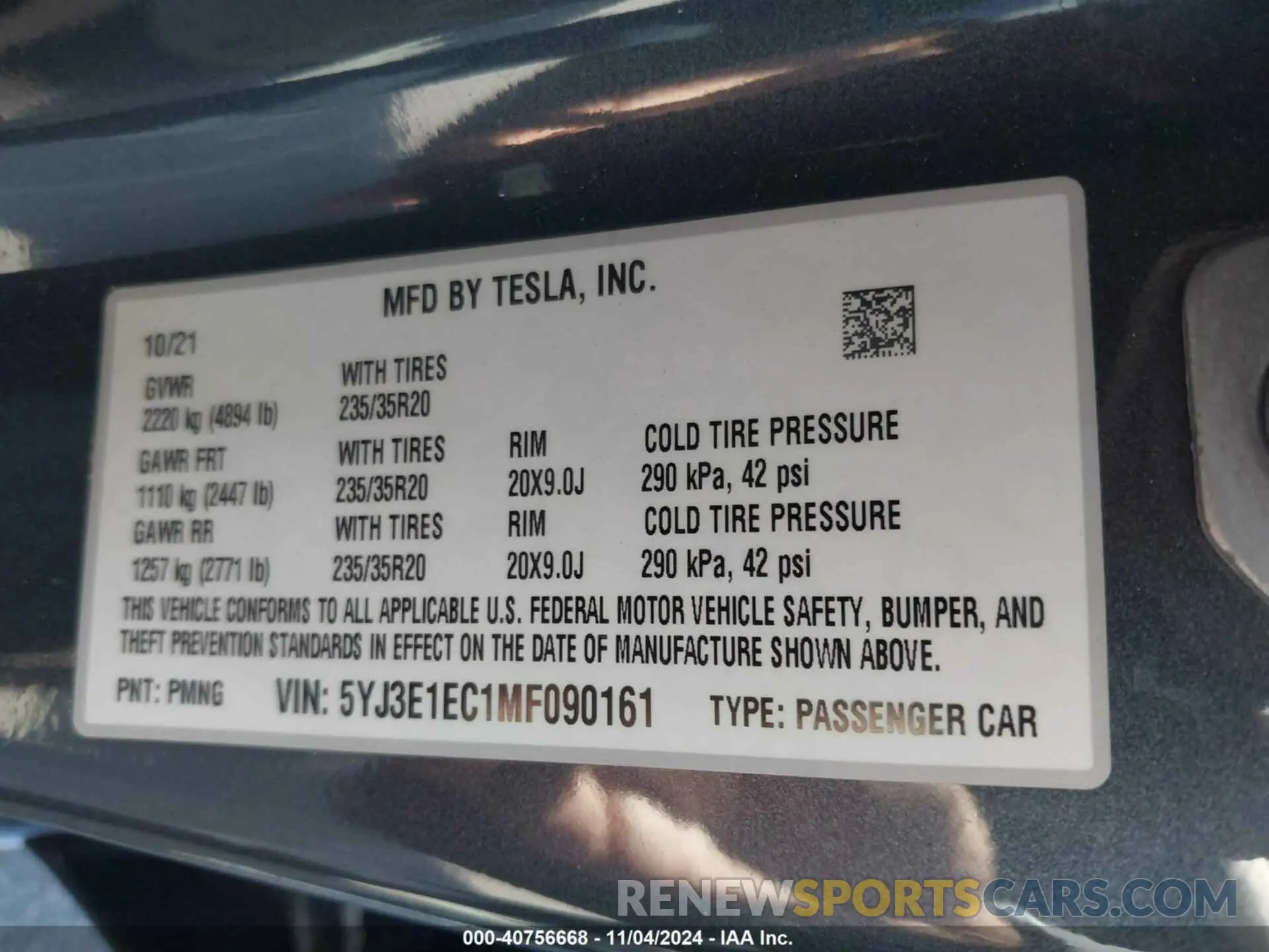 9 fotografías del automóvil dañado 5YJ3E1EC1MF090161 TESLA MODEL 3 2021