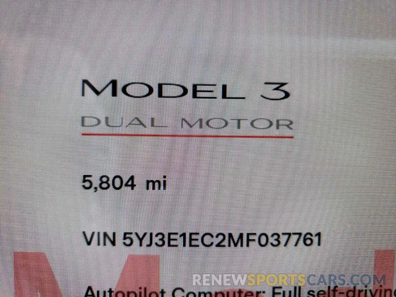 8 fotografías del automóvil dañado 5YJ3E1EC2MF037761 TESLA MODEL 3 2021