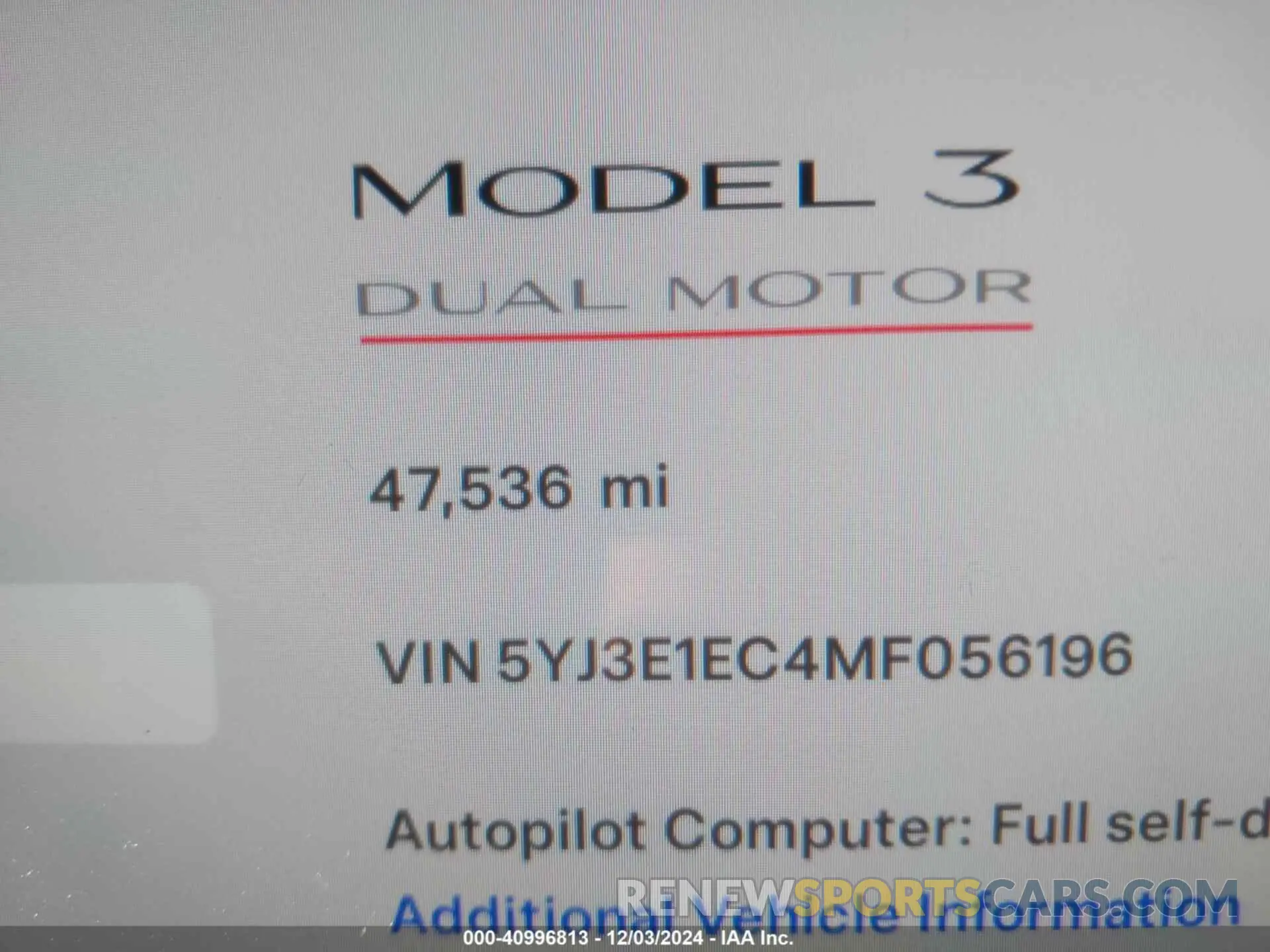 16 fotografías del automóvil dañado 5YJ3E1EC4MF056196 TESLA MODEL 3 2021