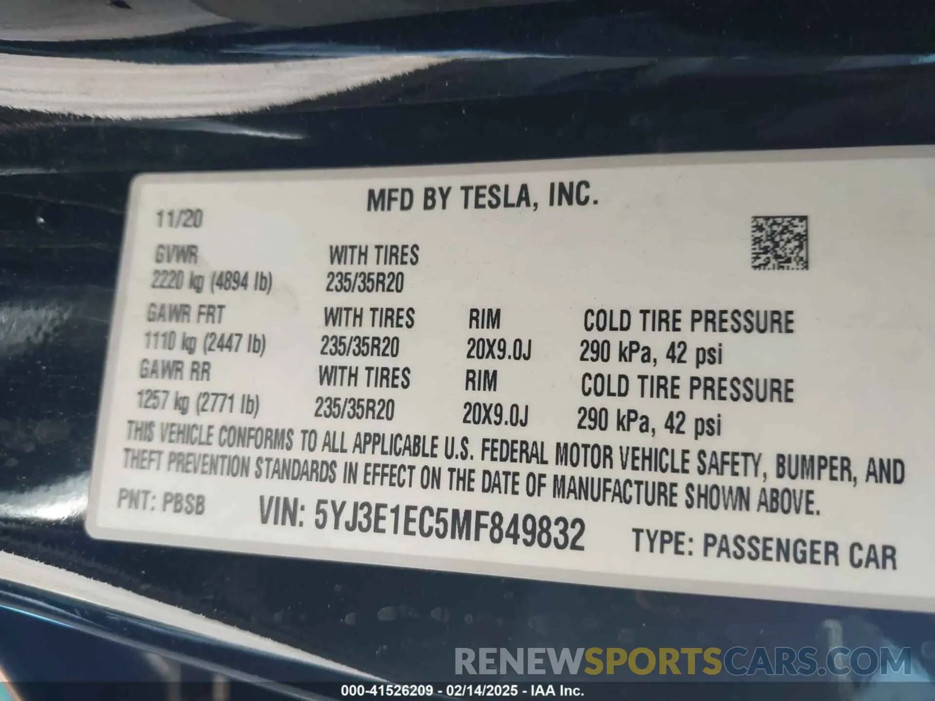 9 fotografías del automóvil dañado 5YJ3E1EC5MF849832 TESLA MODEL 3 2021