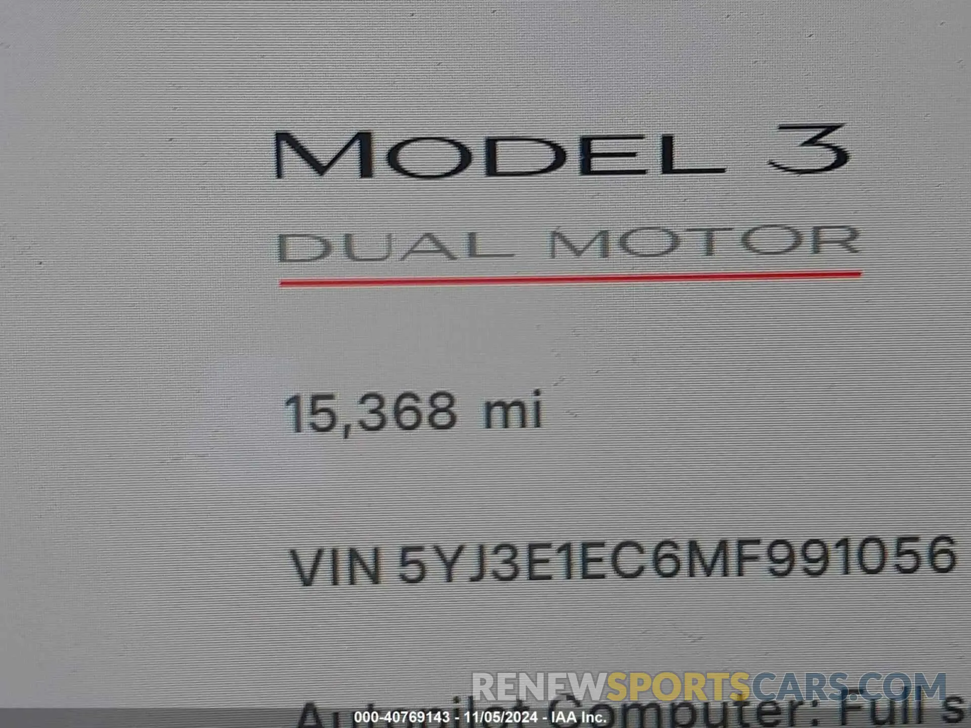 15 fotografías del automóvil dañado 5YJ3E1EC6MF991056 TESLA MODEL 3 2021