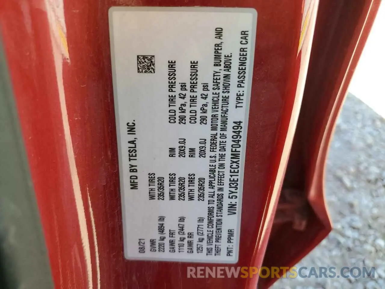 12 fotografías del automóvil dañado 5YJ3E1ECXMF049494 TESLA MODEL 3 2021