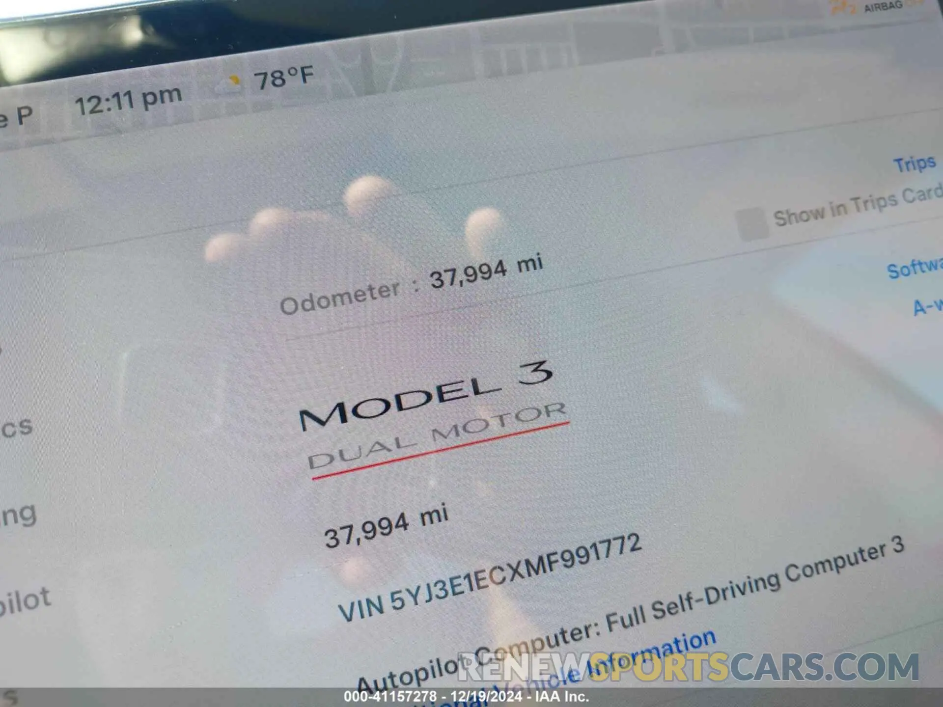 7 fotografías del automóvil dañado 5YJ3E1ECXMF991772 TESLA MODEL 3 2021