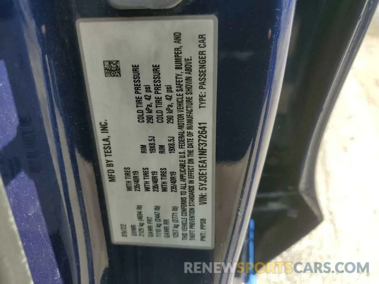 12 fotografías del automóvil dañado 5YJ3E1EA1NF372641 TESLA MODEL 3 2022