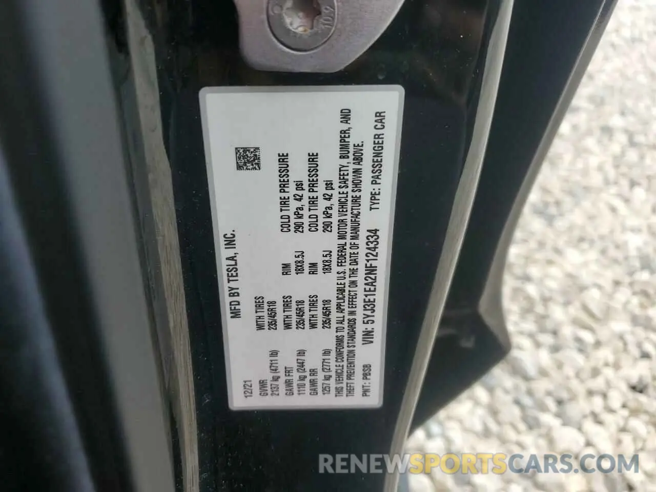 12 fotografías del automóvil dañado 5YJ3E1EA2NF124334 TESLA MODEL 3 2022