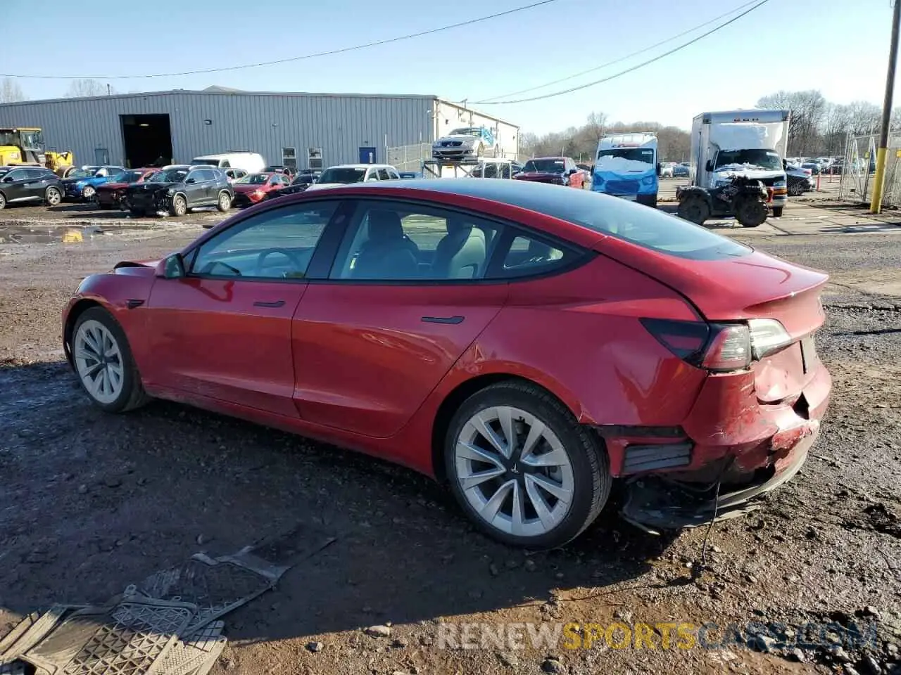 2 fotografías del automóvil dañado 5YJ3E1EA2NF288361 TESLA MODEL 3 2022