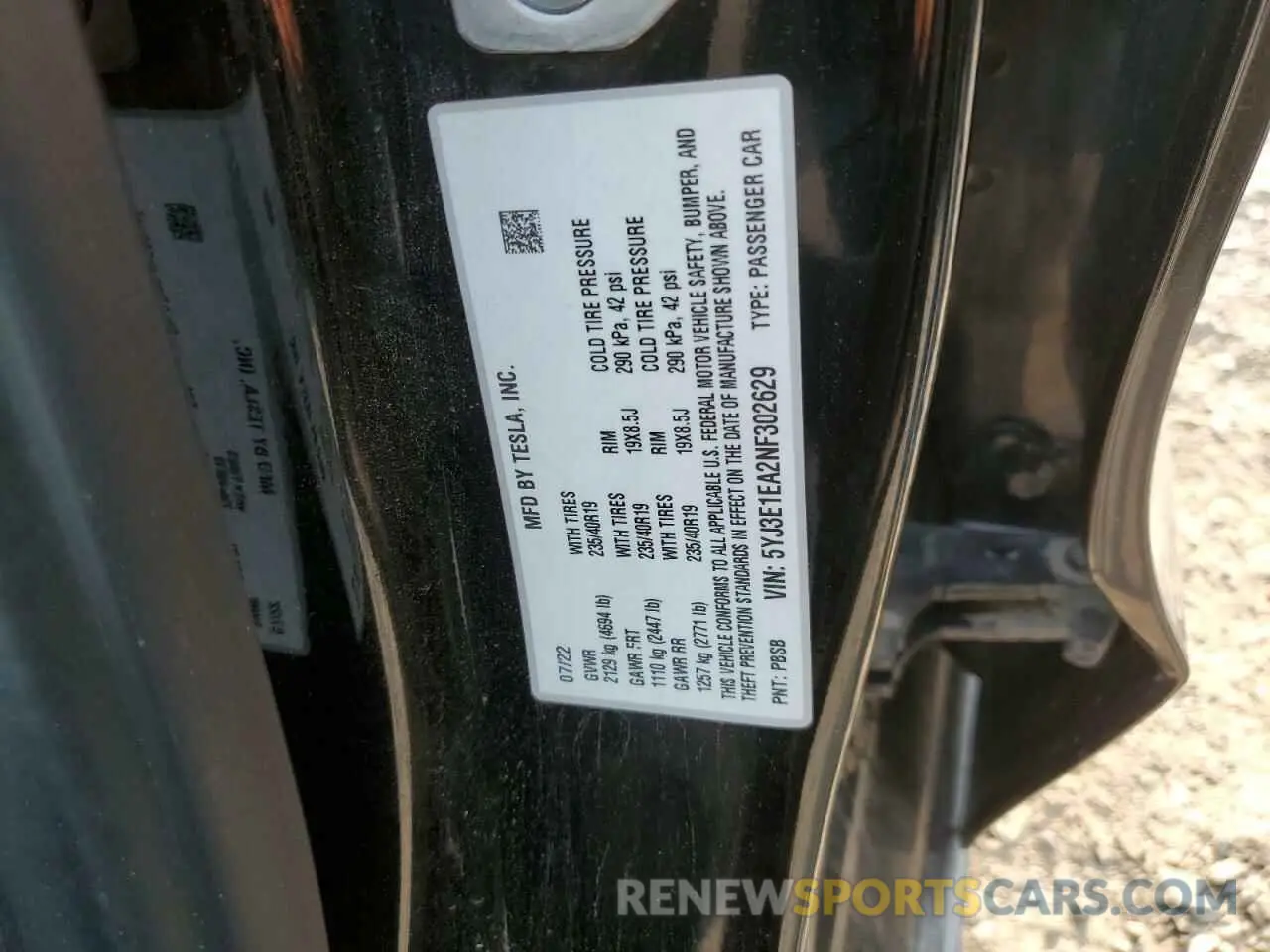 12 fotografías del automóvil dañado 5YJ3E1EA2NF302629 TESLA MODEL 3 2022