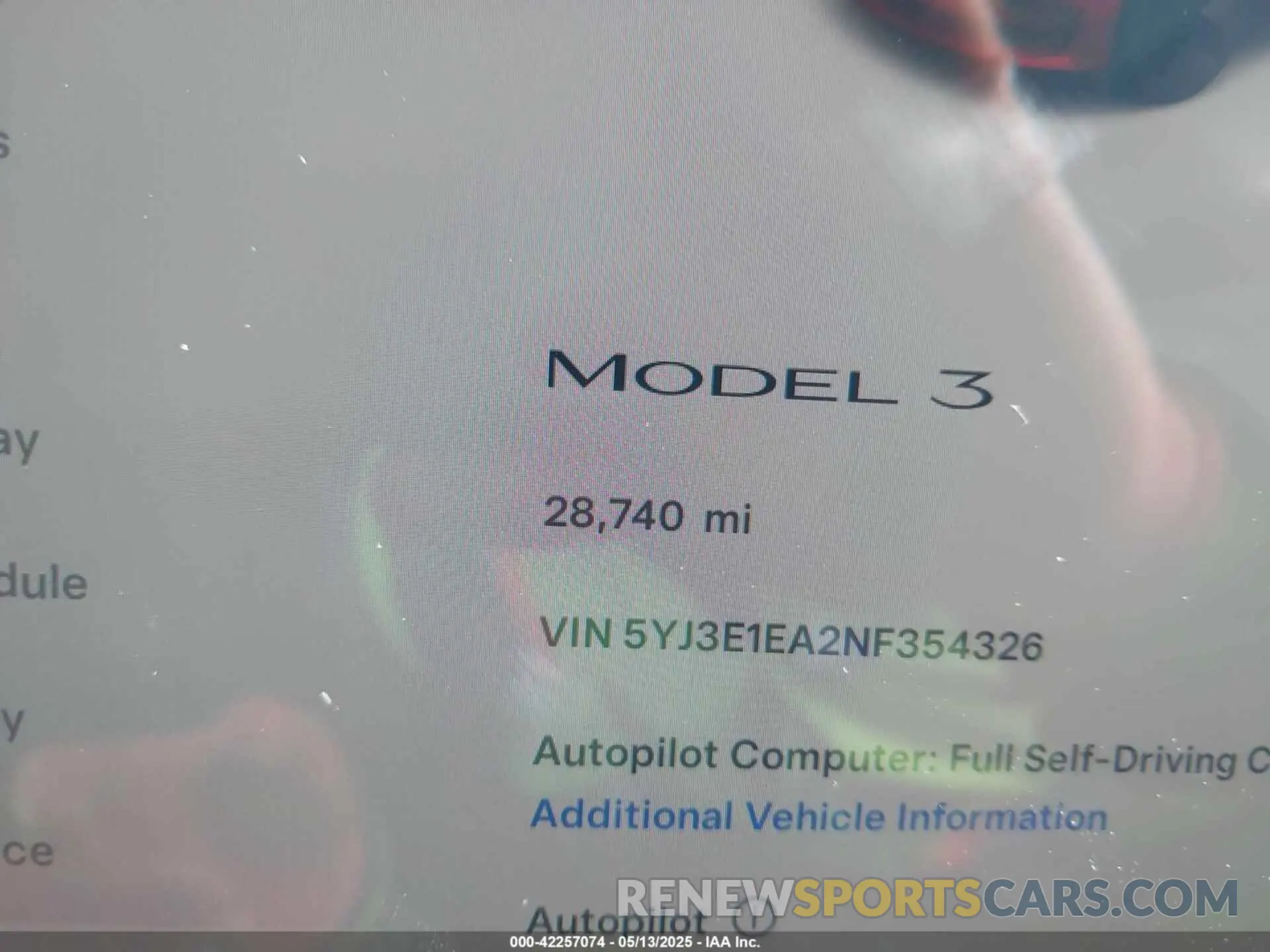 16 fotografías del automóvil dañado 5YJ3E1EA2NF354326 TESLA MODEL 3 2022