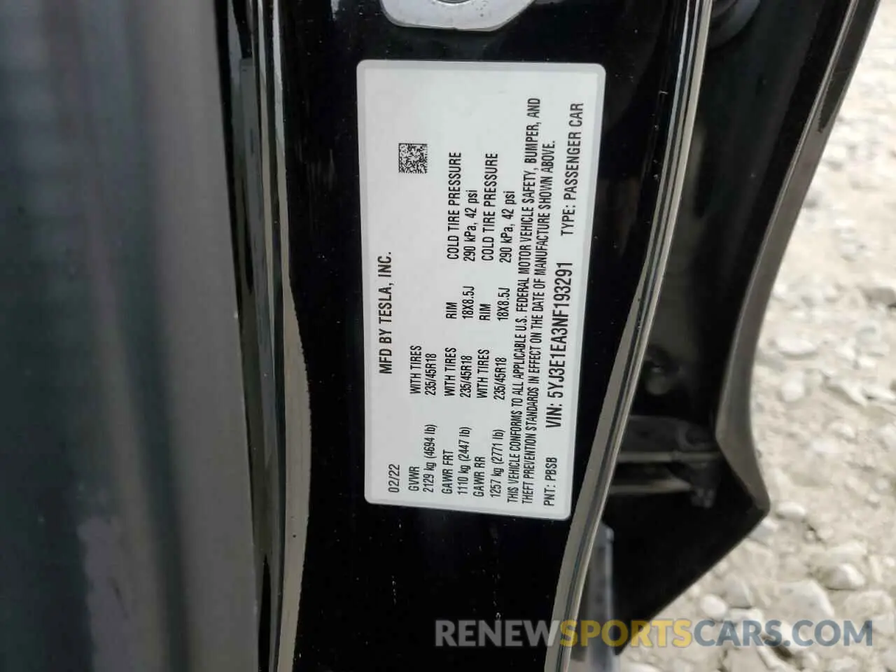 12 fotografías del automóvil dañado 5YJ3E1EA3NF193291 TESLA MODEL 3 2022