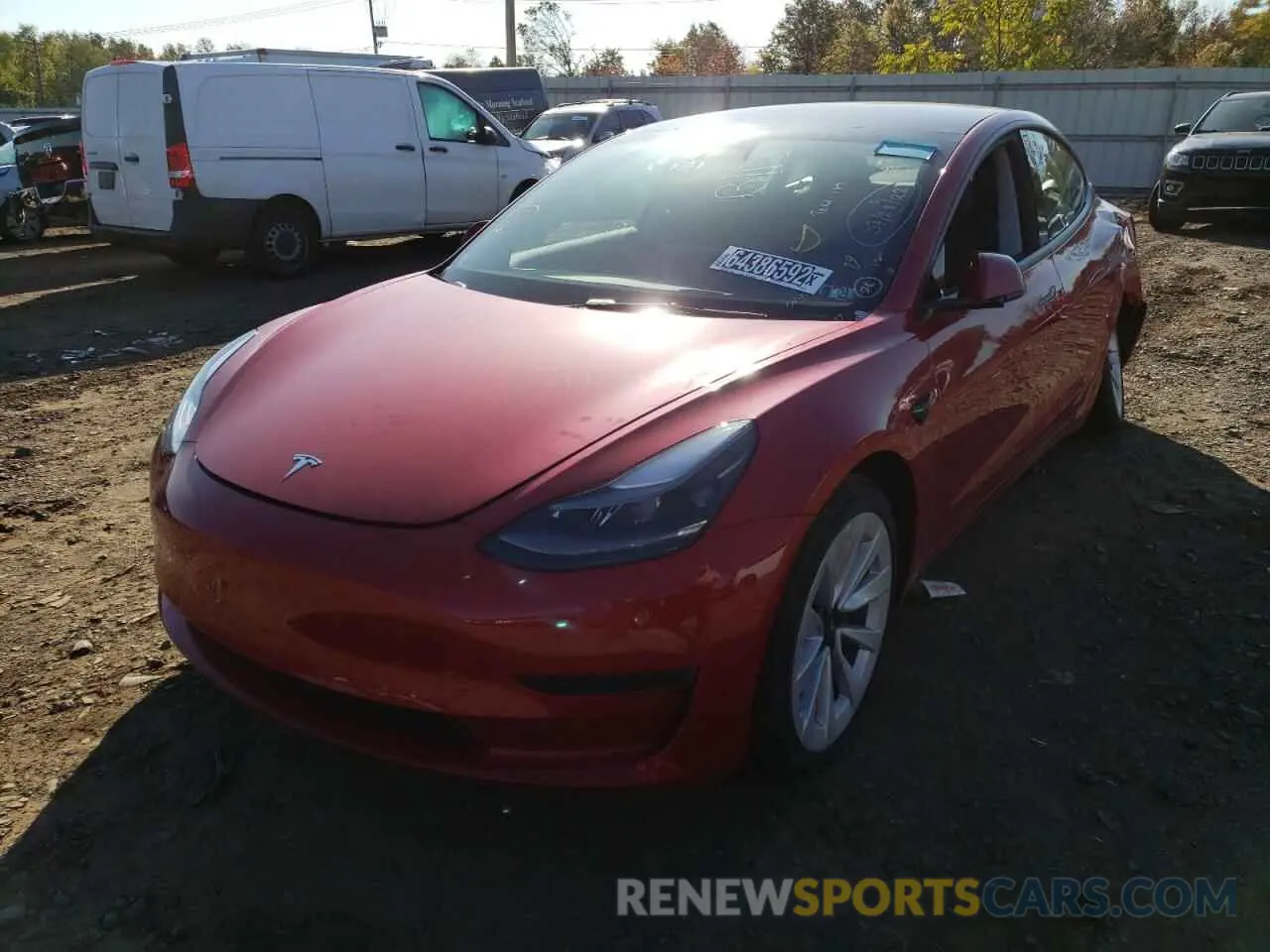 2 fotografías del automóvil dañado 5YJ3E1EA3NF287428 TESLA MODEL 3 2022