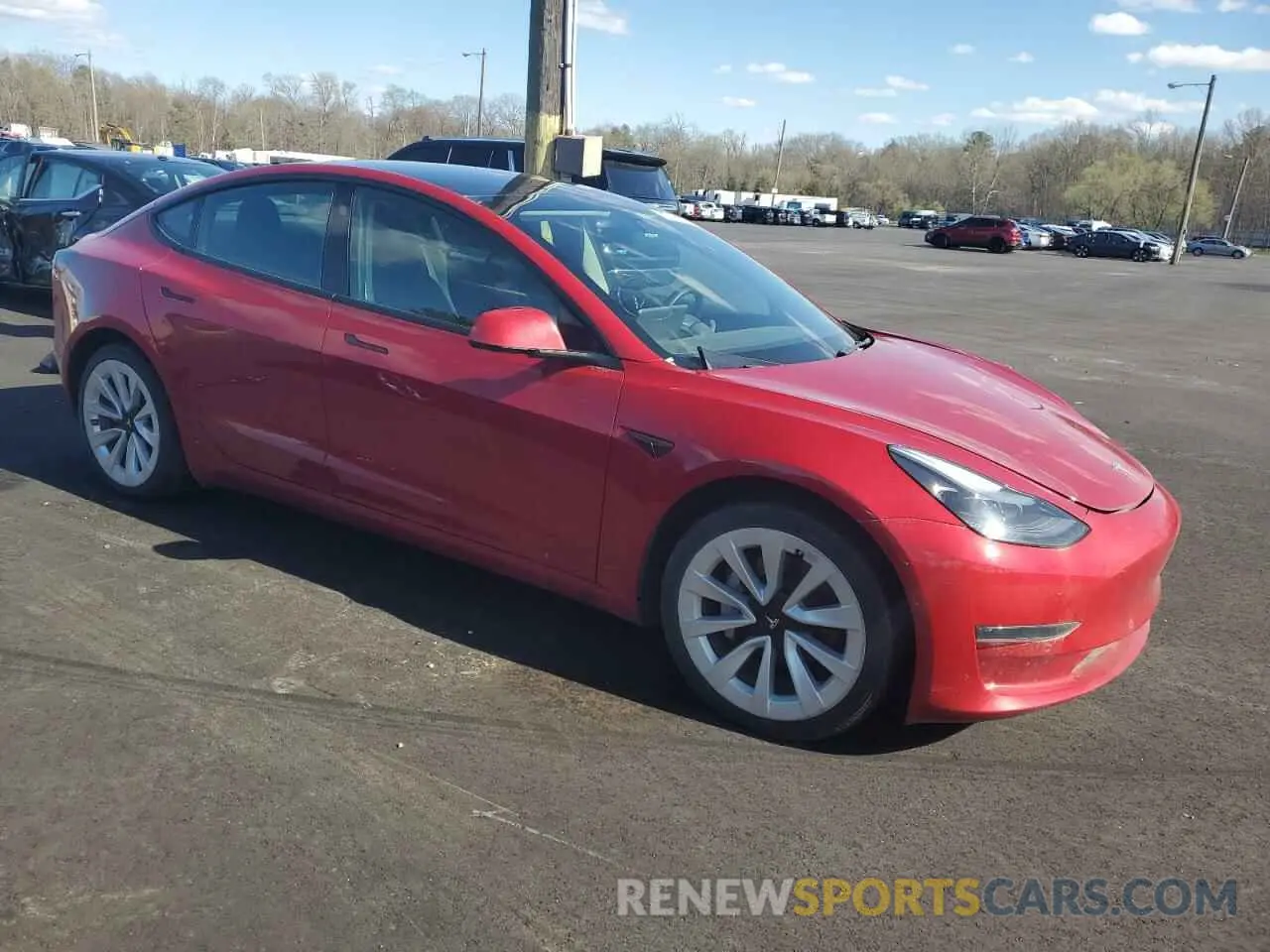 4 fotografías del automóvil dañado 5YJ3E1EA3NF288370 TESLA MODEL 3 2022