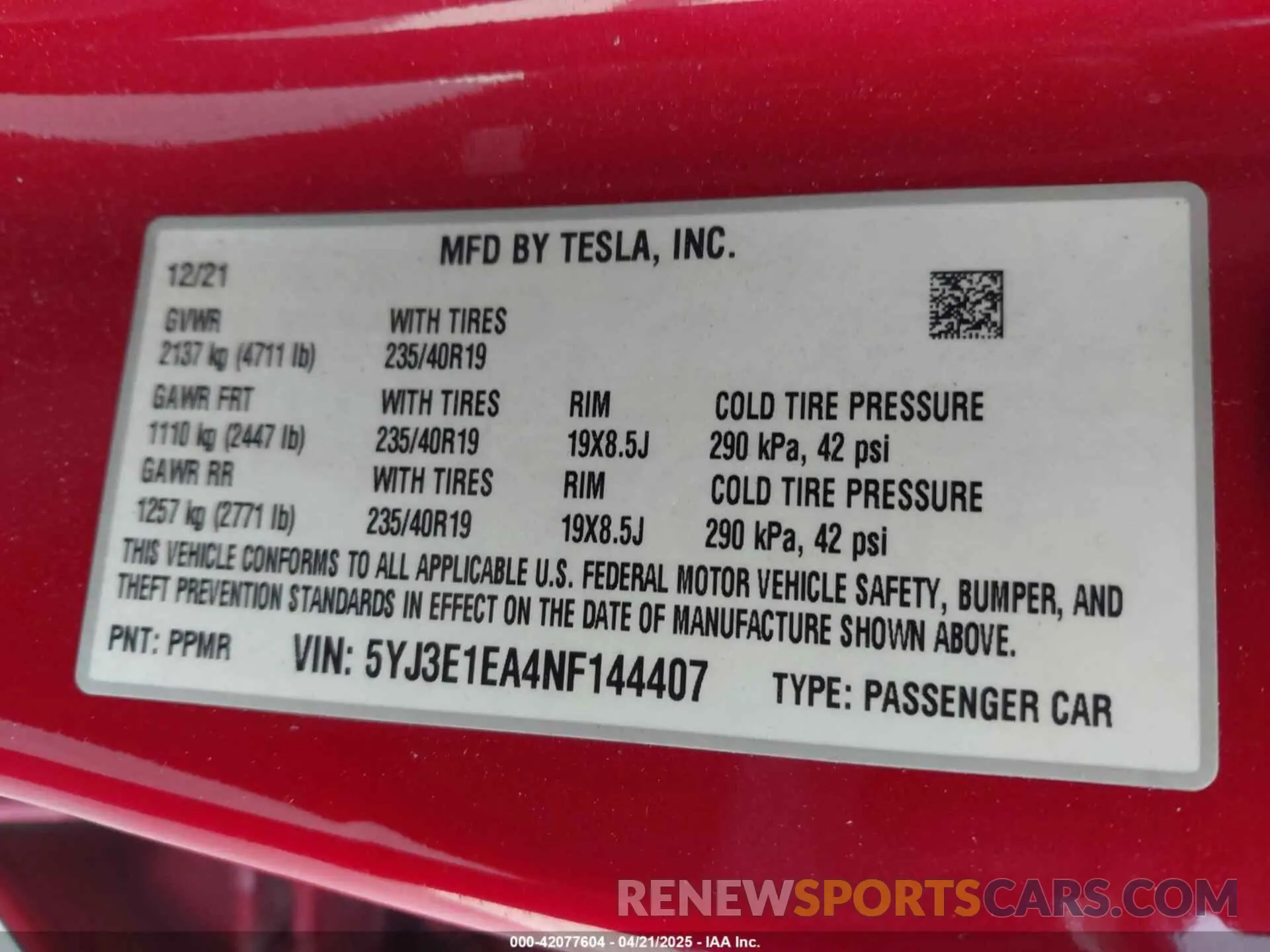 9 fotografías del automóvil dañado 5YJ3E1EA4NF144407 TESLA MODEL 3 2022
