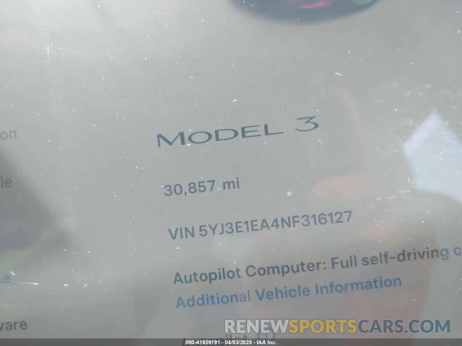 15 fotografías del automóvil dañado 5YJ3E1EA4NF316127 TESLA MODEL 3 2022