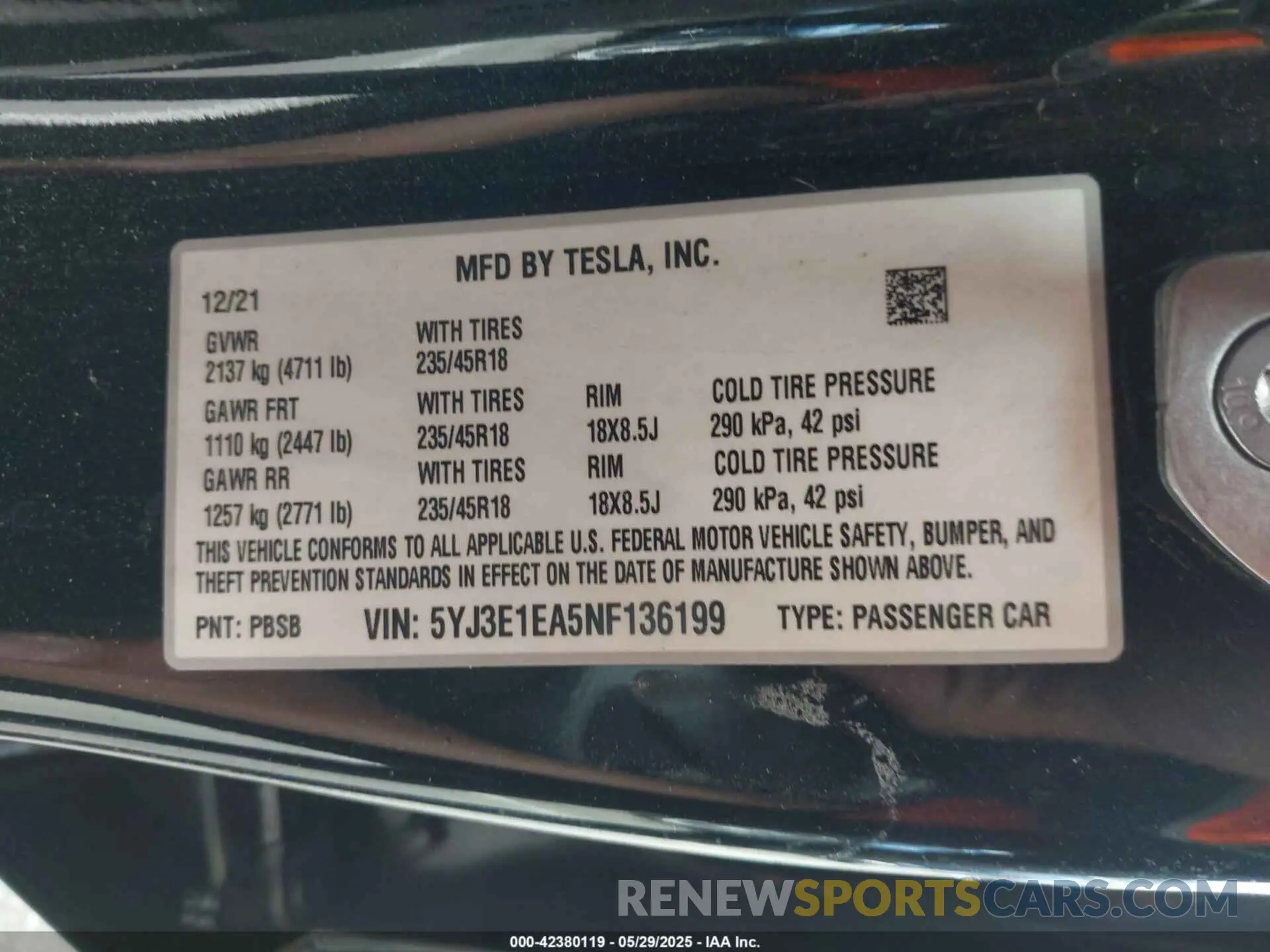 9 fotografías del automóvil dañado 5YJ3E1EA5NF136199 TESLA MODEL 3 2022