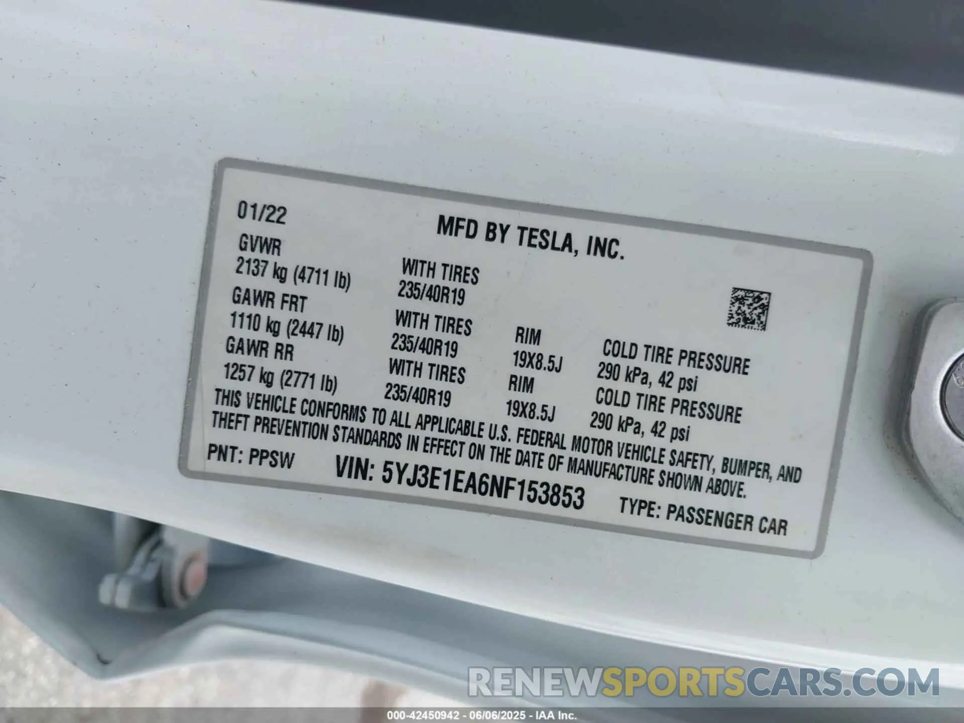 9 fotografías del automóvil dañado 5YJ3E1EA6NF153853 TESLA MODEL 3 2022