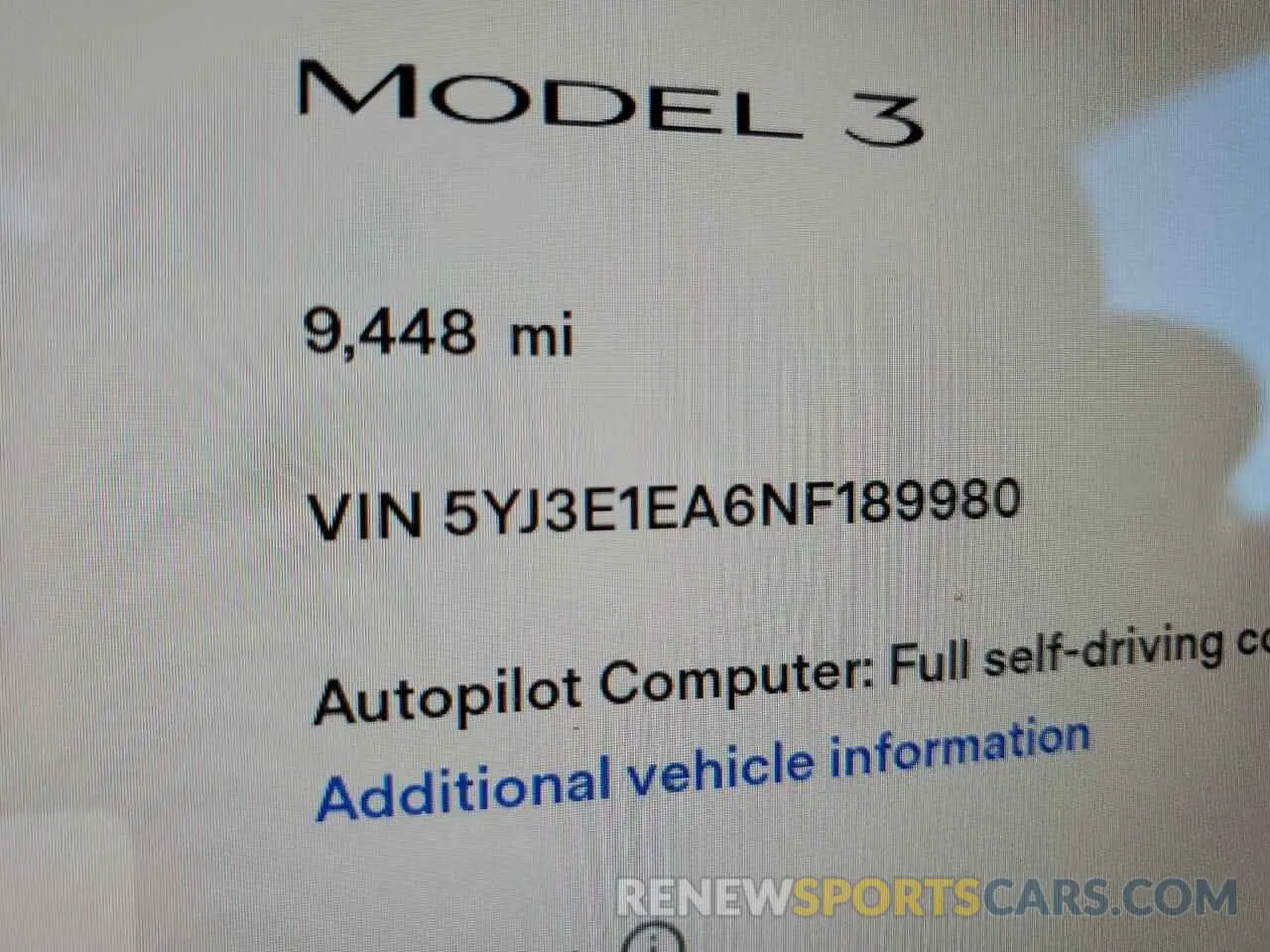 8 fotografías del automóvil dañado 5YJ3E1EA6NF189980 TESLA MODEL 3 2022