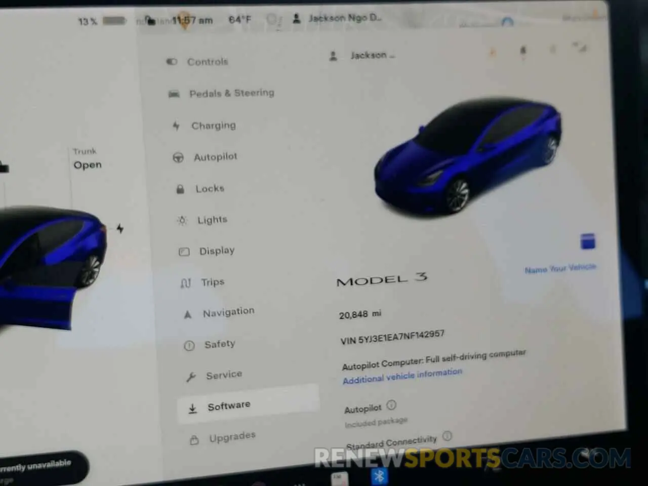 8 fotografías del automóvil dañado 5YJ3E1EA7NF142957 TESLA MODEL 3 2022