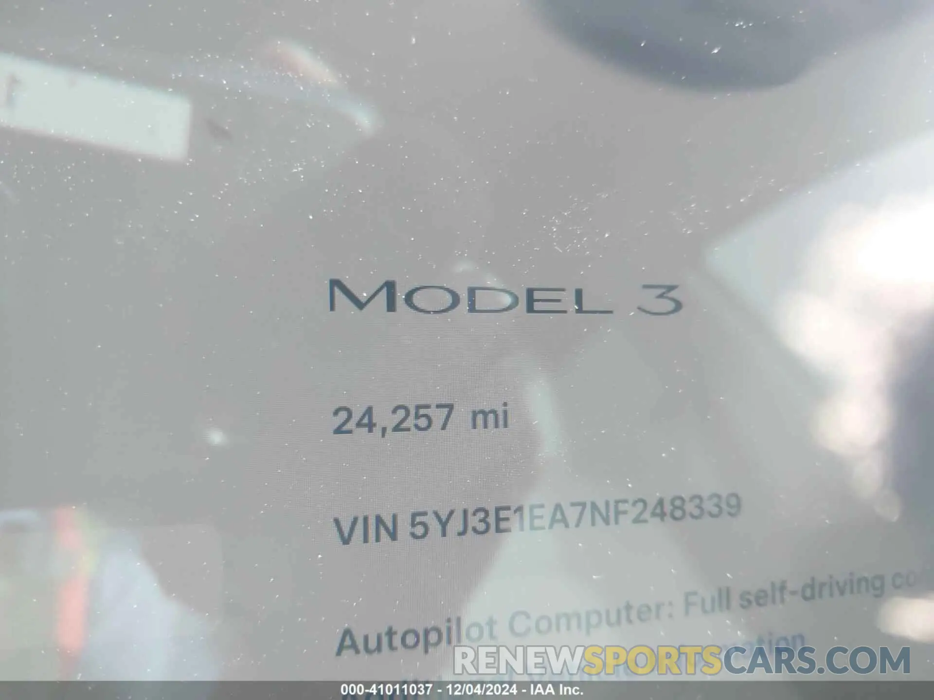 15 fotografías del automóvil dañado 5YJ3E1EA7NF248339 TESLA MODEL 3 2022