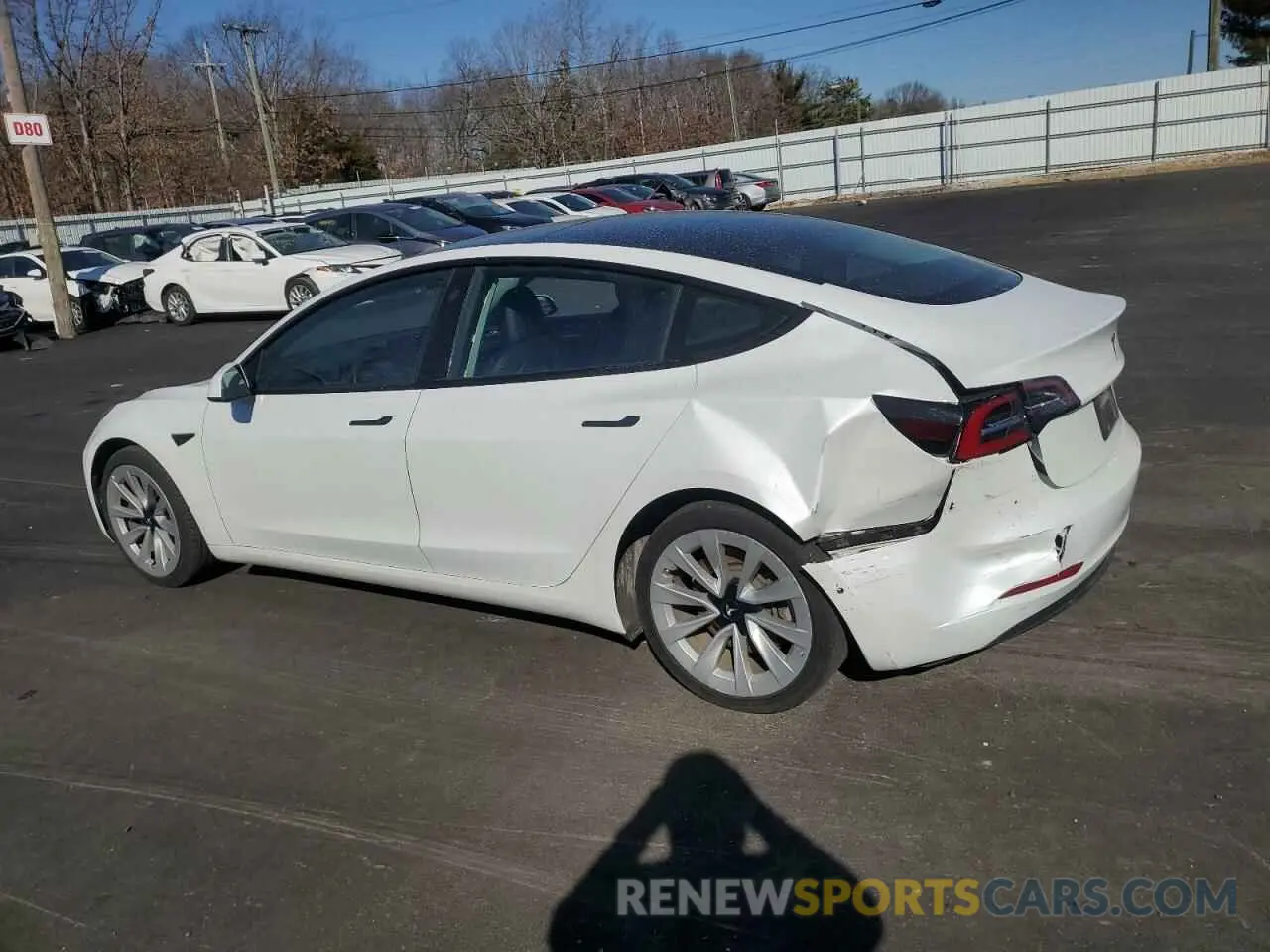 2 fotografías del automóvil dañado 5YJ3E1EA7NF372336 TESLA MODEL 3 2022