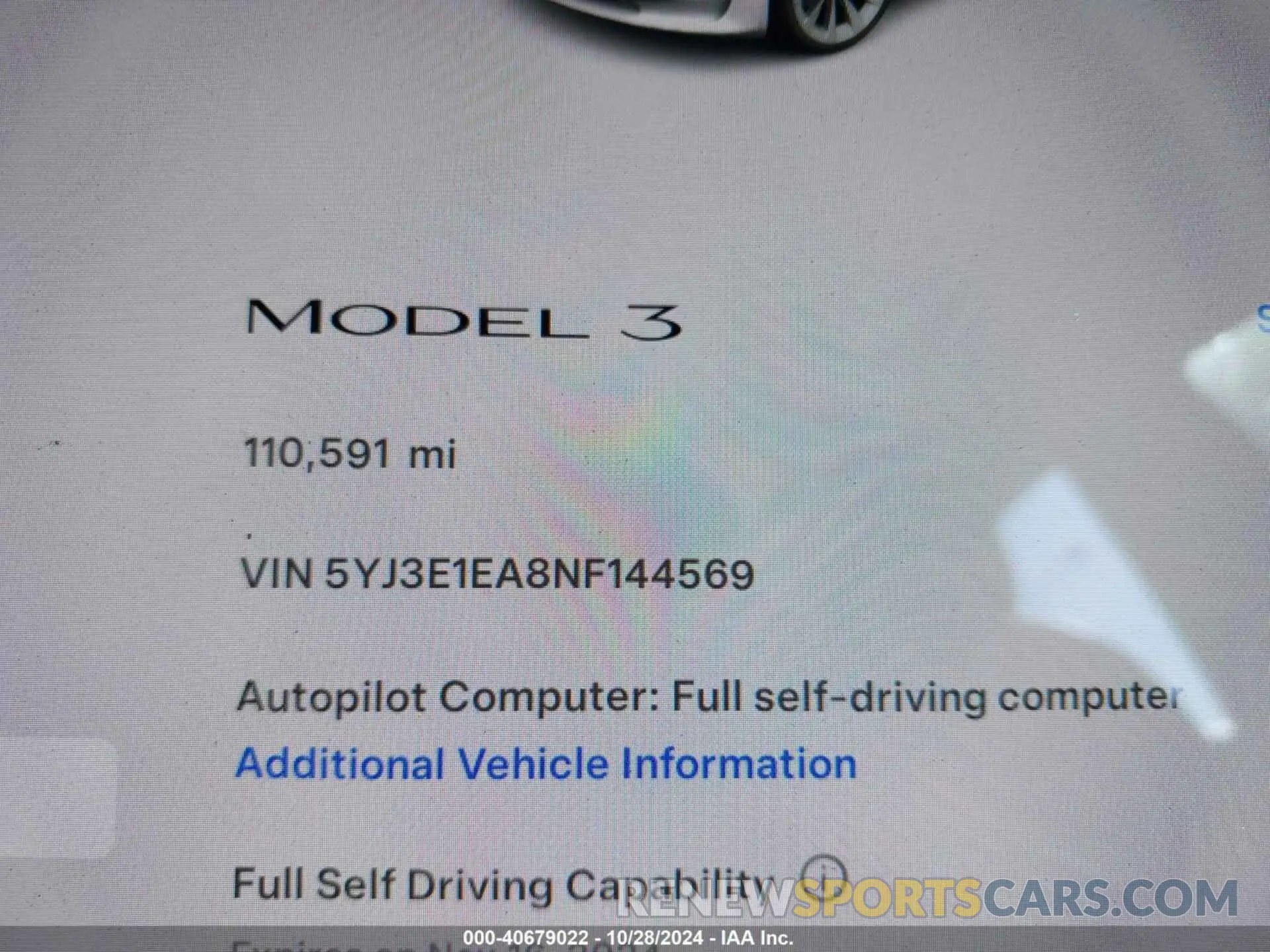 7 fotografías del automóvil dañado 5YJ3E1EA8NF144569 TESLA MODEL 3 2022