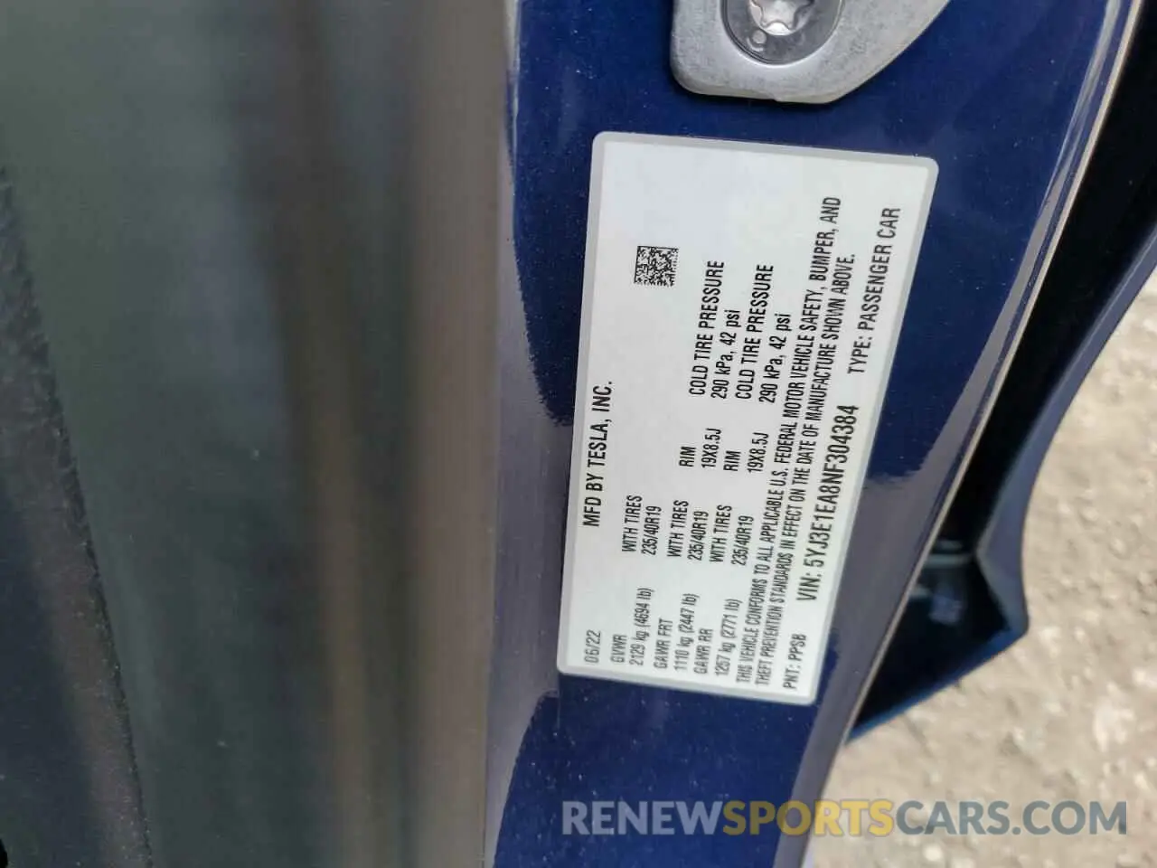 13 fotografías del automóvil dañado 5YJ3E1EA8NF304384 TESLA MODEL 3 2022