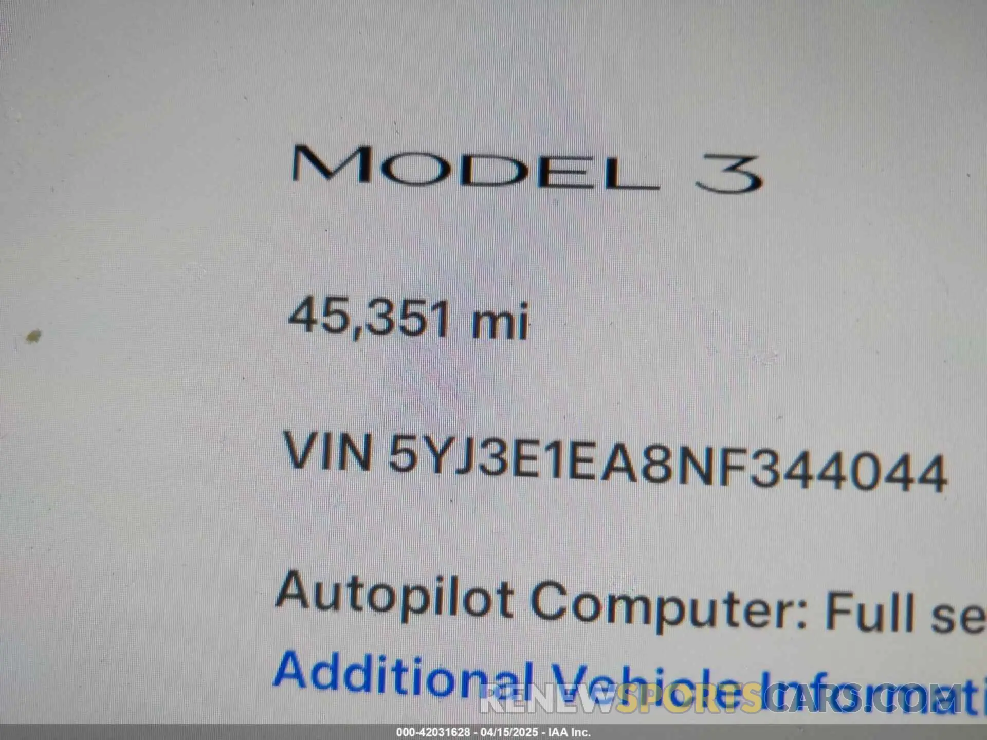 16 fotografías del automóvil dañado 5YJ3E1EA8NF344044 TESLA MODEL 3 2022