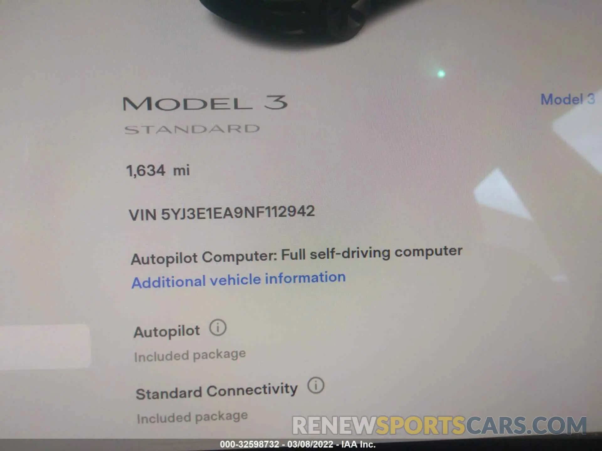 7 fotografías del automóvil dañado 5YJ3E1EA9NF112942 TESLA MODEL 3 2022